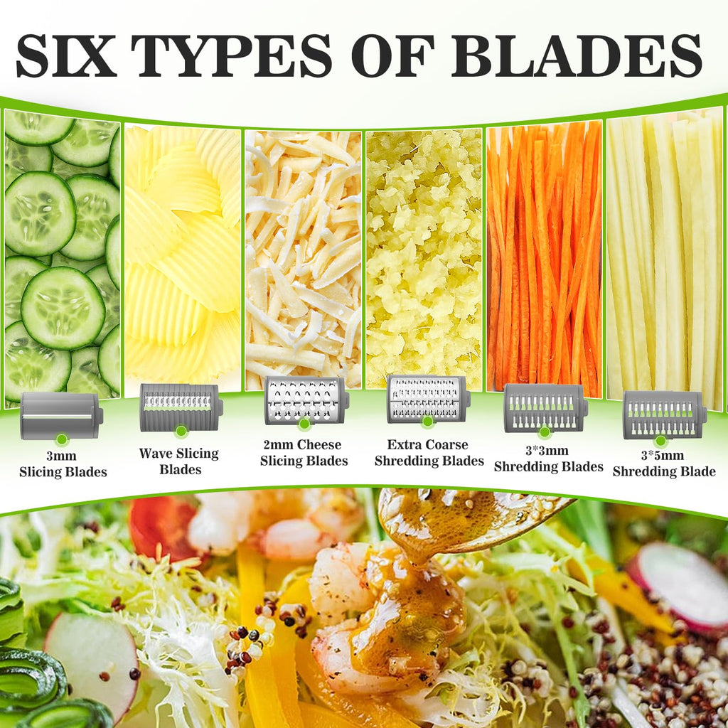 Electric Cheese Grater Rotary Slicer-One-Touch Control Vegetable Slicer, Nuts Grinder Cheese Shredder for Home Kitchen Use, 6 Replaceable Stainless Steel Blades(Black)