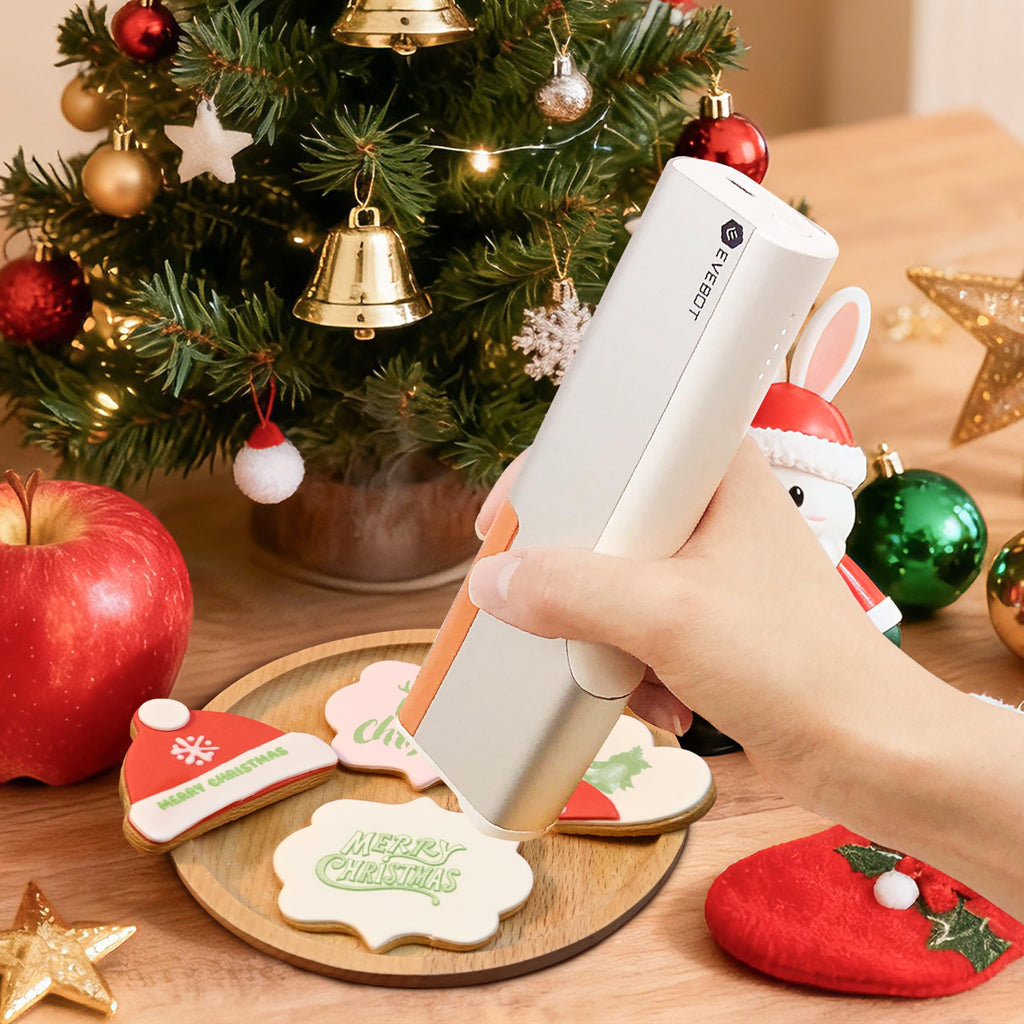EVEBOT Handheld Food PrintPen, Portable Mini Latte Art & Dessert Decorator for Coffee, Macarons, Cookies - Bluetooth 4.2, Brown, Black, Red, Matcha 4PCS