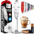 Zulay Kitchen Powerful Milk Frother Wand With Duracell Batteries - Ultra Fast Handheld Drink Mixer - Electric Whisk Foam Maker for Coffee, Lattes, Cappuccino & Matcha - Triple Whisk - Onyx Marble