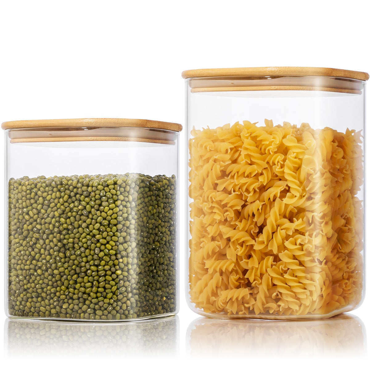 Large Glass Storage Containers 132oz&63oz, Pantry Jars with Bamboo Lids-2P