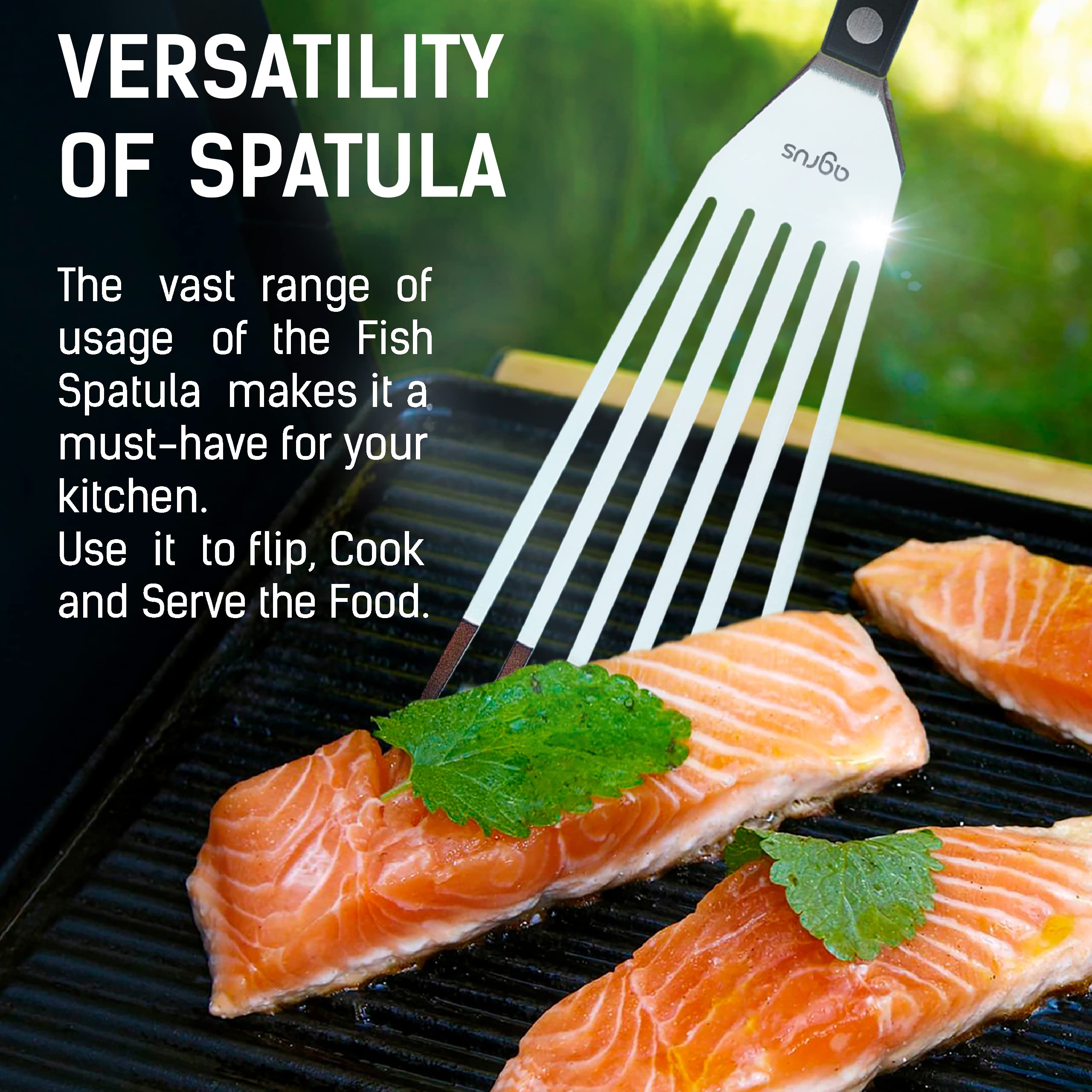 AGRUS Fish Spatula Stainless Steel, Large Size 13 inch, Blade 9 inch, Plastic Handle, Slotted Flexible Metal, Fish Turner Spatula