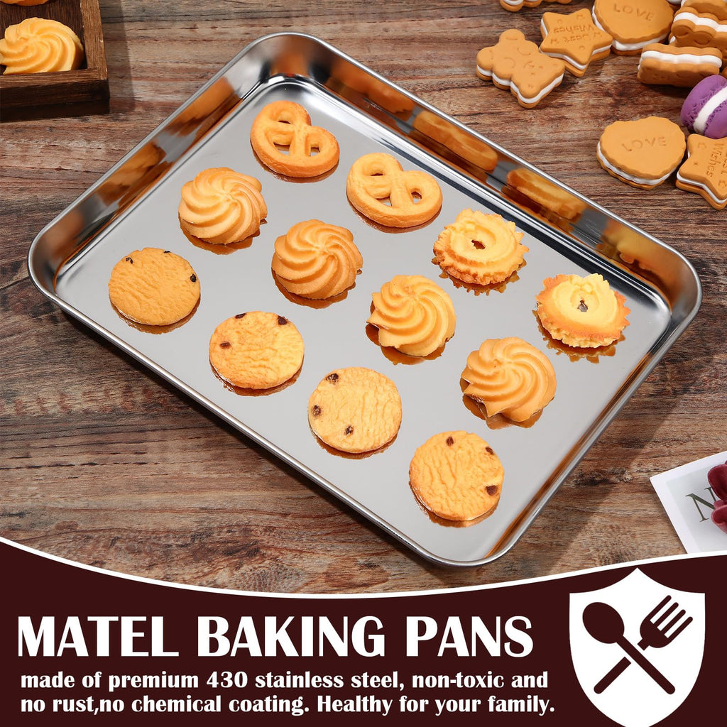 meekoo 24 Pcs Baking Sheet Pan Cookie Sheet Set for Oven Stainless Steel Trays Nonstick Small Serving Tray Cake Toaster Metal Food Trays, Oven and Dishwasher Safe(10 x 8 x 1 Inch)