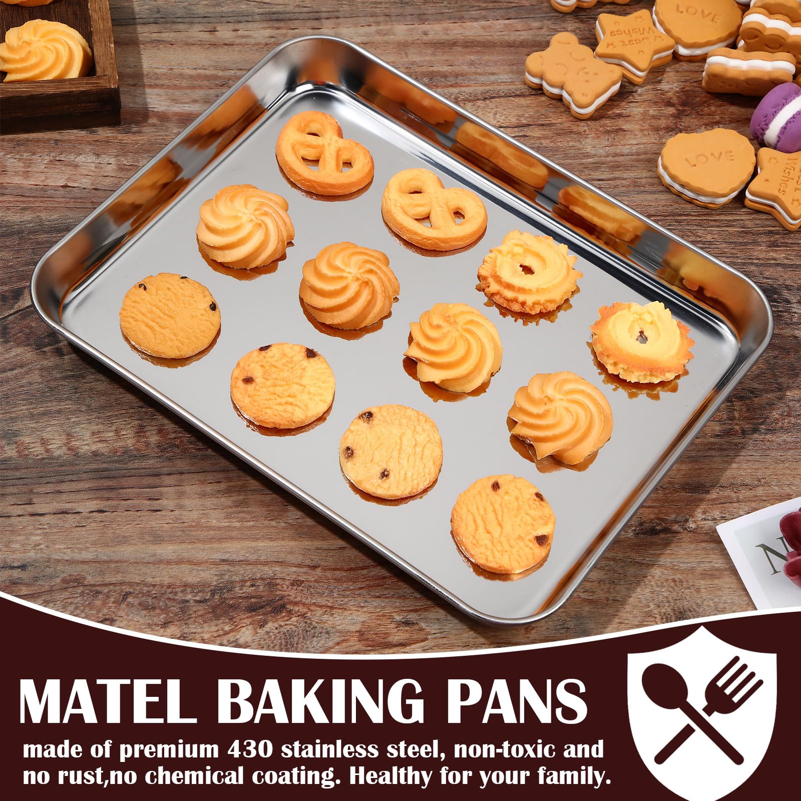 meekoo 24 Pcs Baking Sheet Pan Cookie Sheet Set for Oven Stainless Steel Trays Nonstick Small Serving Tray Cake Toaster Metal Food Trays, Oven and Dishwasher Safe(10 x 8 x 1 Inch)
