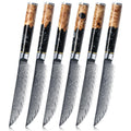 SENKEN Damascus Steak Knife Set - Black Tsunami Collection - 67-Layer Japanese VG10 Steel - Razor Sharp Non-Serrated Blades, Black Resin & Burl Wood Handles, Luxury Gift Box