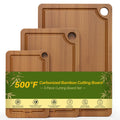 Bamboo Cutting Board for Kitchen, 3-Piece Set with Juice Grooves, Side Handles & Non-Slip Mats – Durable Bamboo Chopping Board for Meat, Vegetables and Fruits