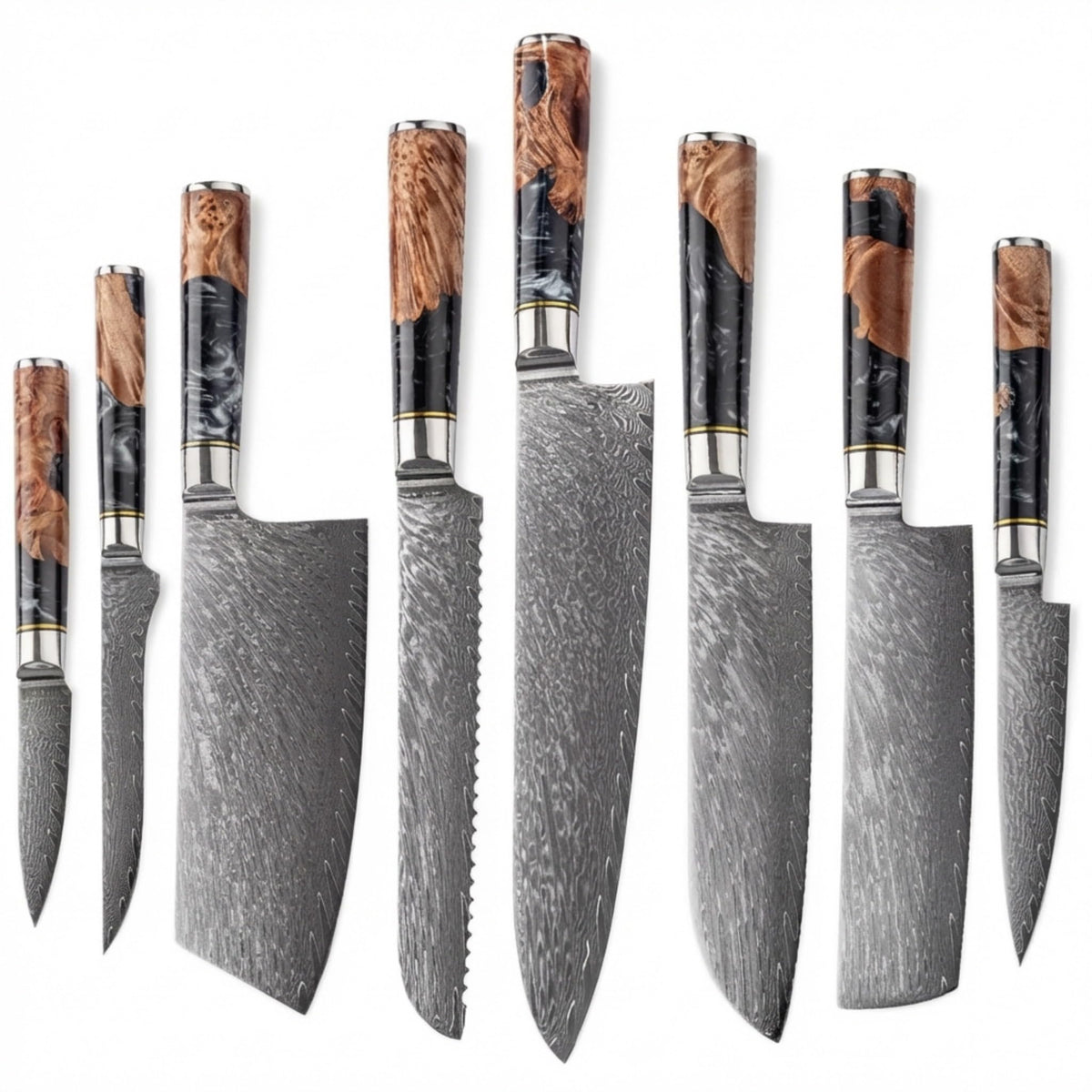 The Epicurean Cook Real Forged Damascus 8pc Japanese-Style Knife Set Blue