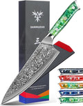 SANMUZUO Chef Knife - 8 inch - Xuan Series - VG10 Damascus Steel Kitchen Knife - Resin Handle (Jade Green)