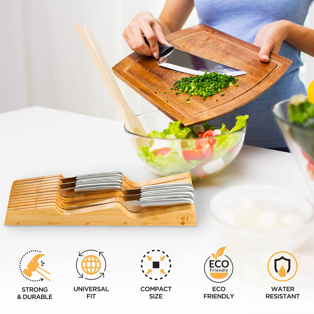 Bambüsi Knife Drawer Organizer 16 Slot In-Drawer Knife Block Holder, Bamboo