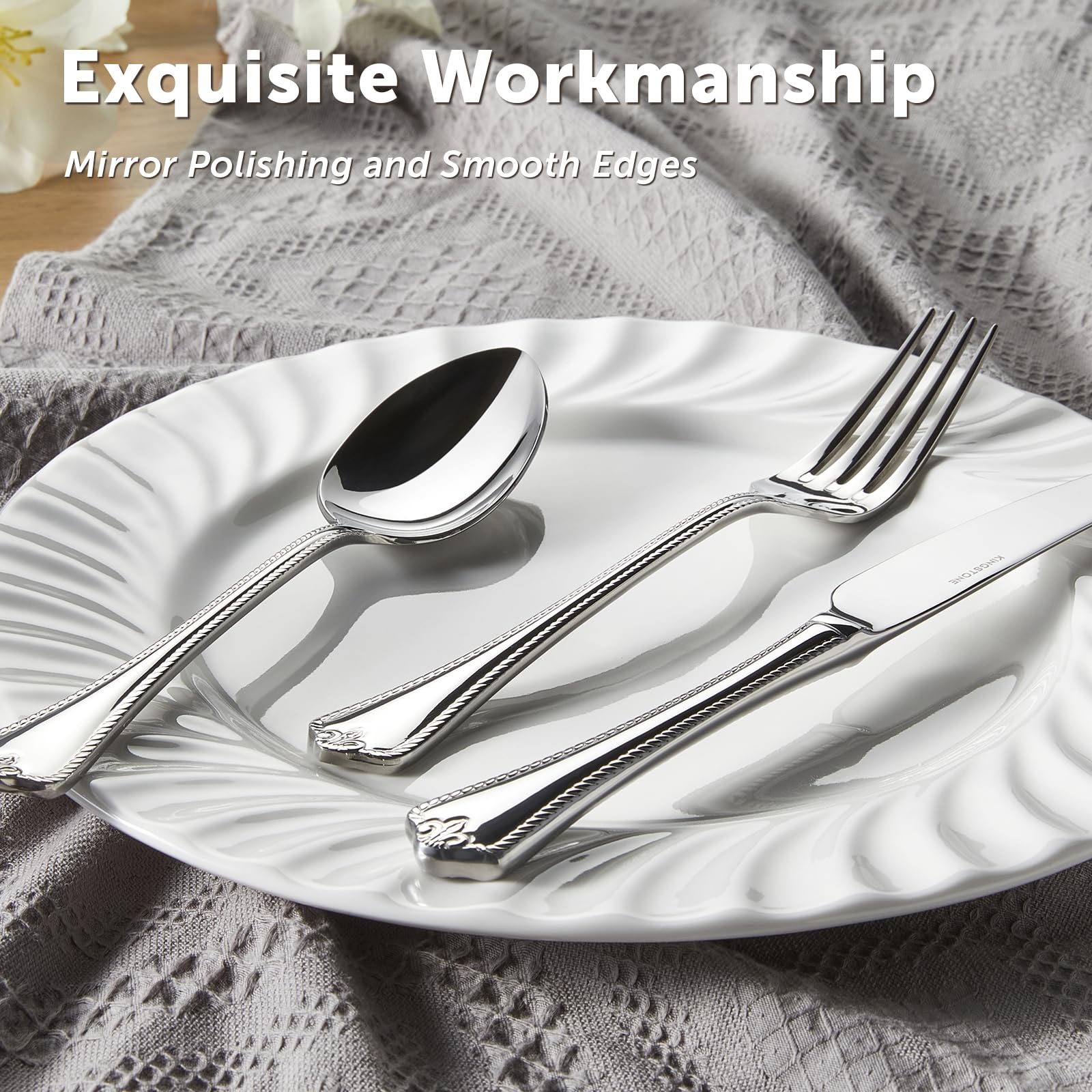 KINGSTONE 40-Piece Silverware Set, 18/10 Stainless Steel Flatware Set for 8