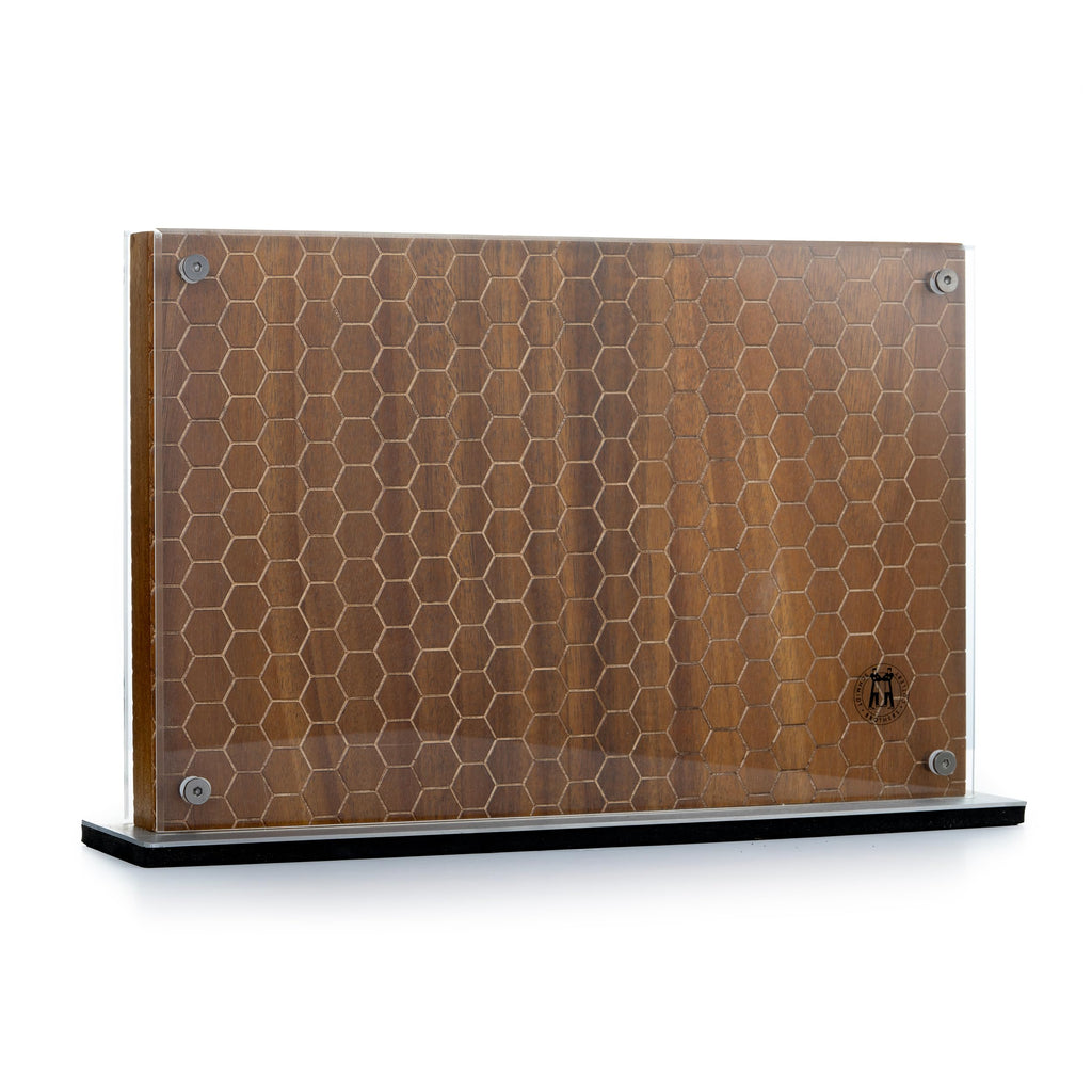Schmidt Brothers - Honeycomb (Acacia Hex) Downtown Magnetic Knife Block, Acacia Hardwood and Acrylic Shield, Universal Cutlery Storage For 16-18 Knives
