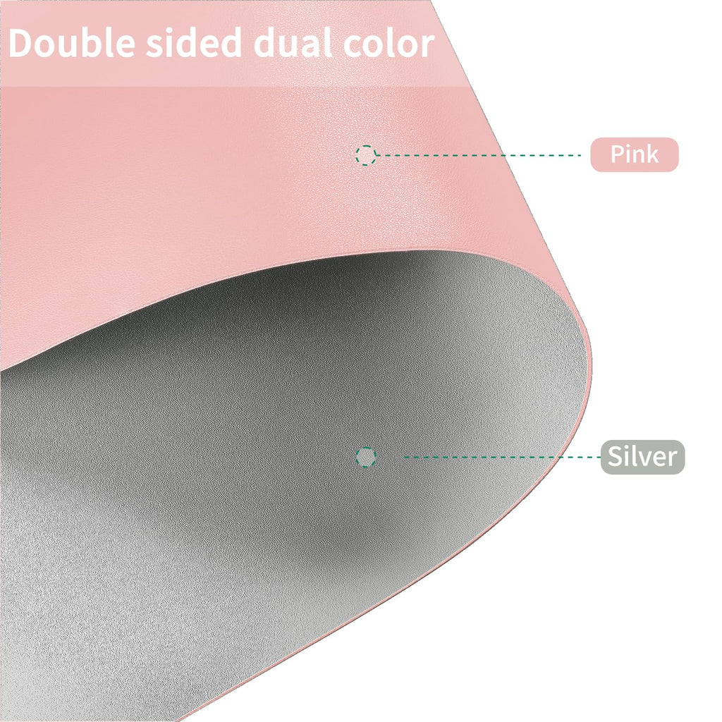 Zinkooat Leather Desk Mat,1.8mm Thick,16x60 Inch Desk Cover,Desk Protector Mat,Dresser Cover Top,XL Desk Mat,Table Top Protector,Dresser Protector Top(Pink+Silvery,16x60)