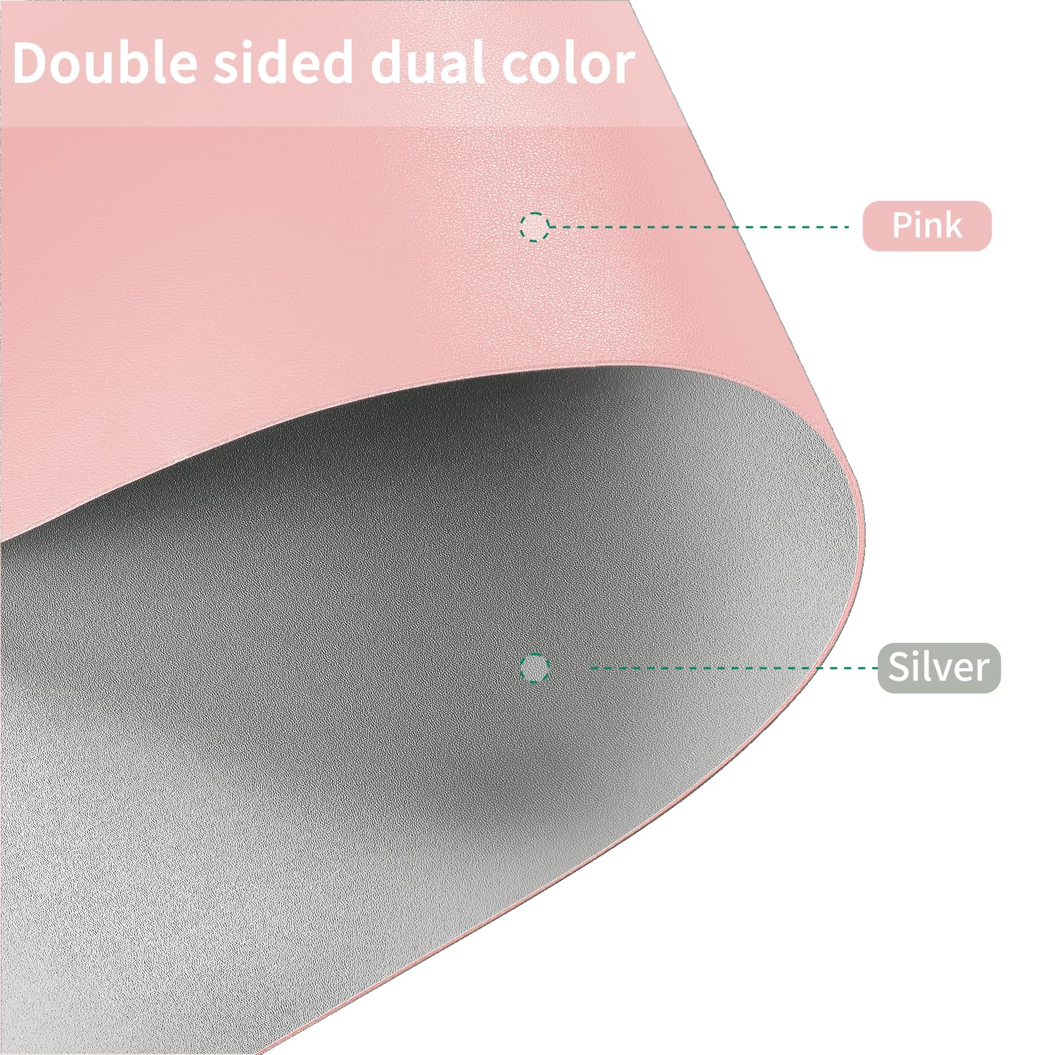 Zinkooat Leather Desk Mat,1.8mm Thick,16x60 Inch Desk Cover,Desk Protector Mat,Dresser Cover Top,XL Desk Mat,Table Top Protector,Dresser Protector Top(Pink+Silvery,16x60)