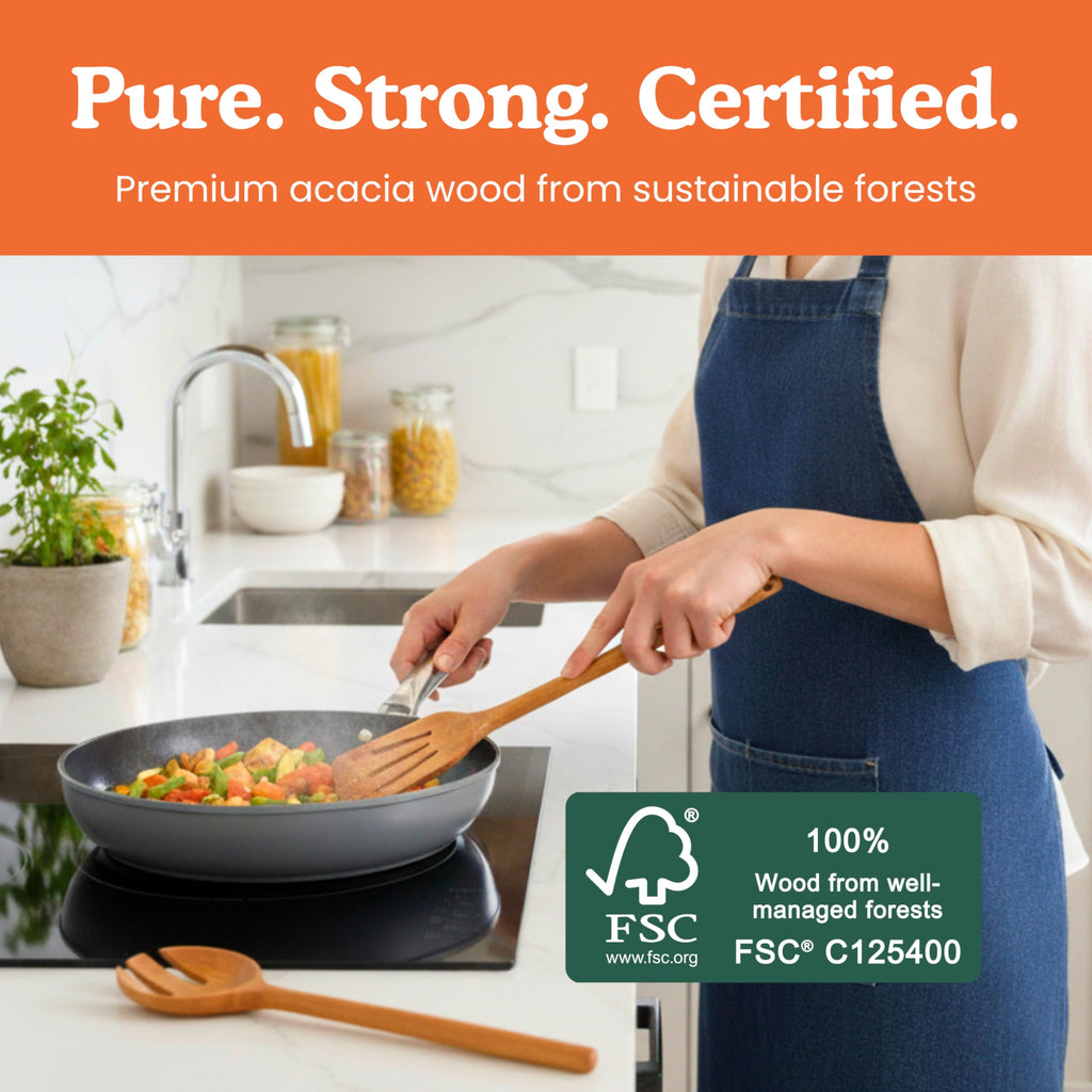 Non-Toxic Acacia Wooden Utensils Set, 6-Piece, Glue and Mineral Oil Free