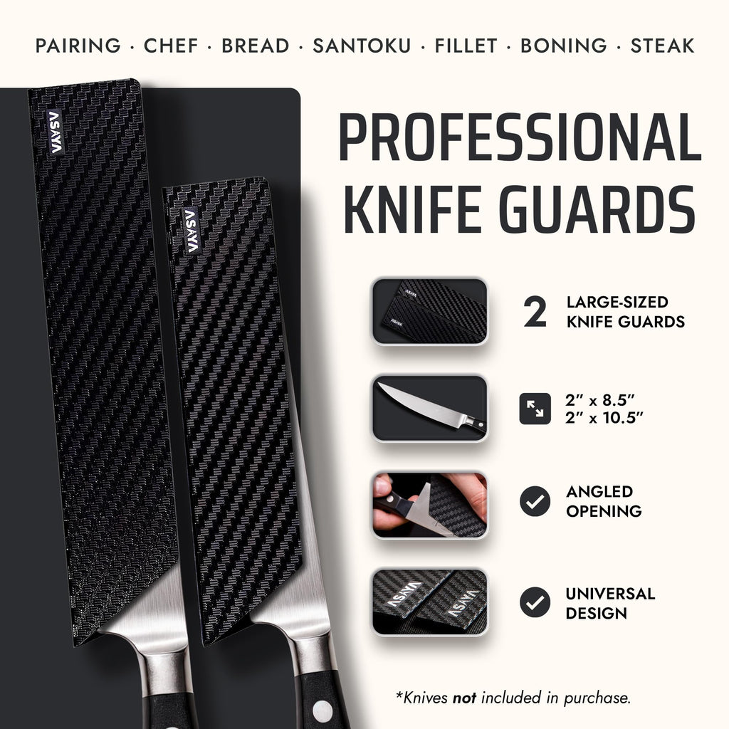 Asaya Professional Chef Knife Edge Guards – 2 Piece Knives Universal Covers, 8.5 x 2 and 10.5 x 2 - Extra Strength ABS Plastic and Food Safe Kitchen Knife Sheath Covers -Knife Not Included (2 Piece)