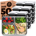 Glotoch 3-Compartment Meal Prep Containers with Lids, 34 oz, 50 Pack