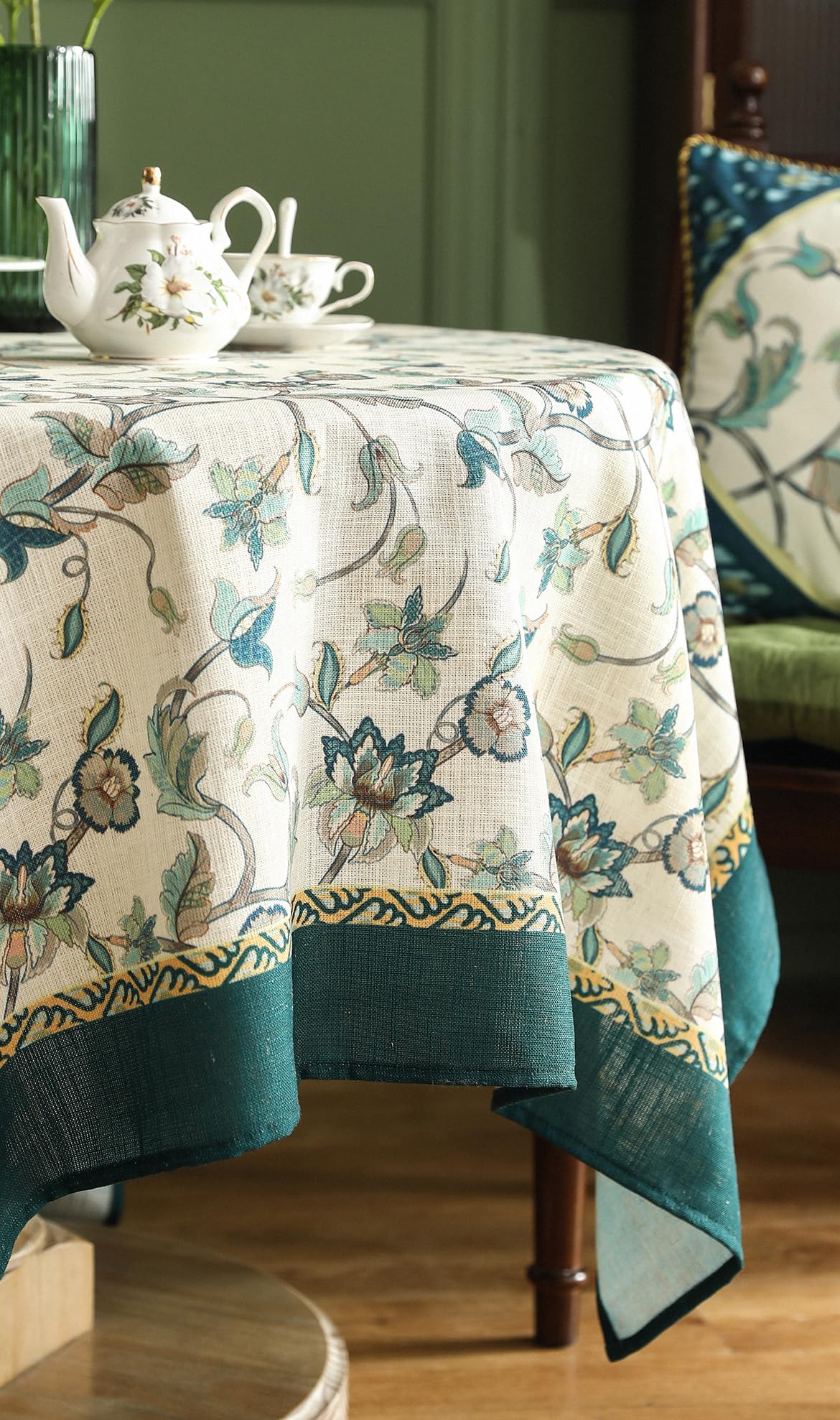 patdrea Vintage French Linen Tablecloth,Round,Diameter 55"-Noah