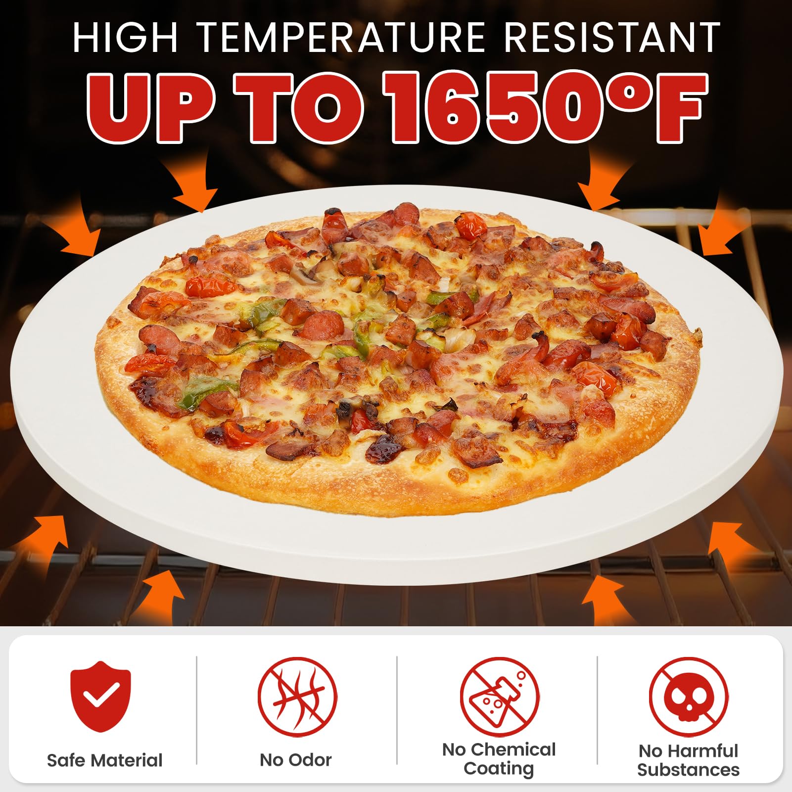 GOOD GAIN Pizza Stone for Oven Grill - 15'' Round Baking Stone for Bread, Pies | Cordierite Oven Stones for Cooking | Indoor,Outdoor | Durable, Heat Shock Resistant (White)