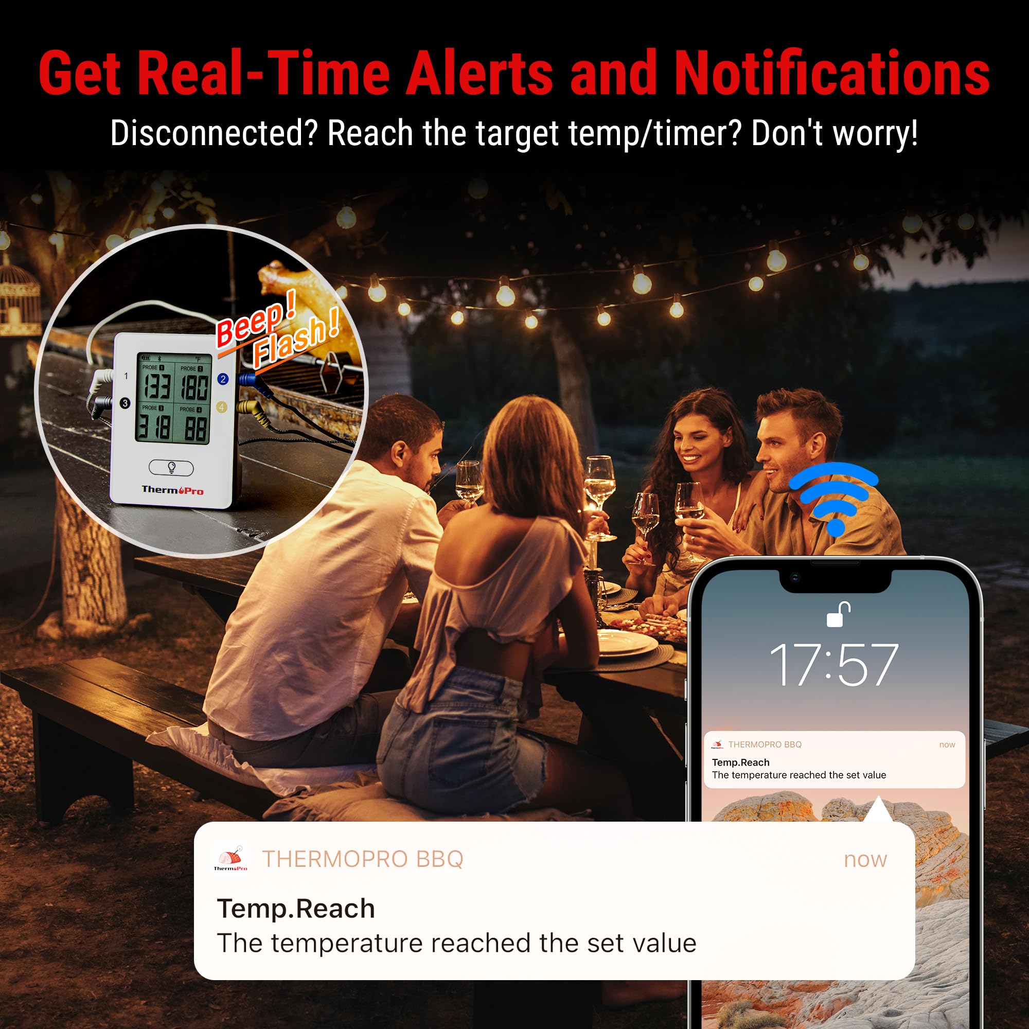 ThermoPro TP25 650FT Wireless Meat Thermometer with 4 Probes, Bluetooth Meat Thermometer for Cooking, BBQ Oven Food Smoker Thermometer Rechargeable, Fathers Day Gift for Him