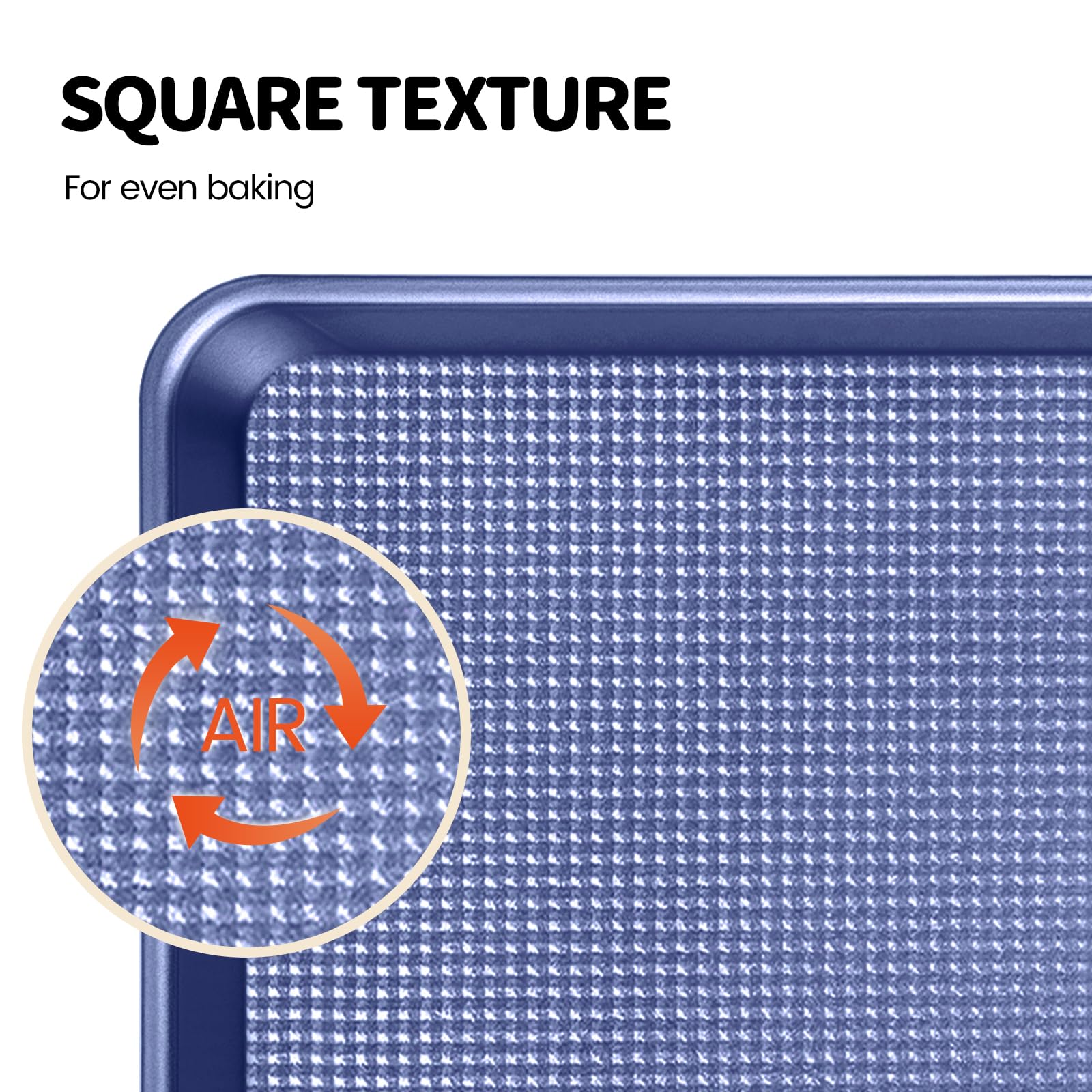 Vinino Baking Sheet Set of 3, Cookie Sheets For Baking with Square Texture Pattern, Thicker Carbon Steel Non-stick Baking Pan Half/Quarter/Jelly Roll Pans Tray for Oven-Blue