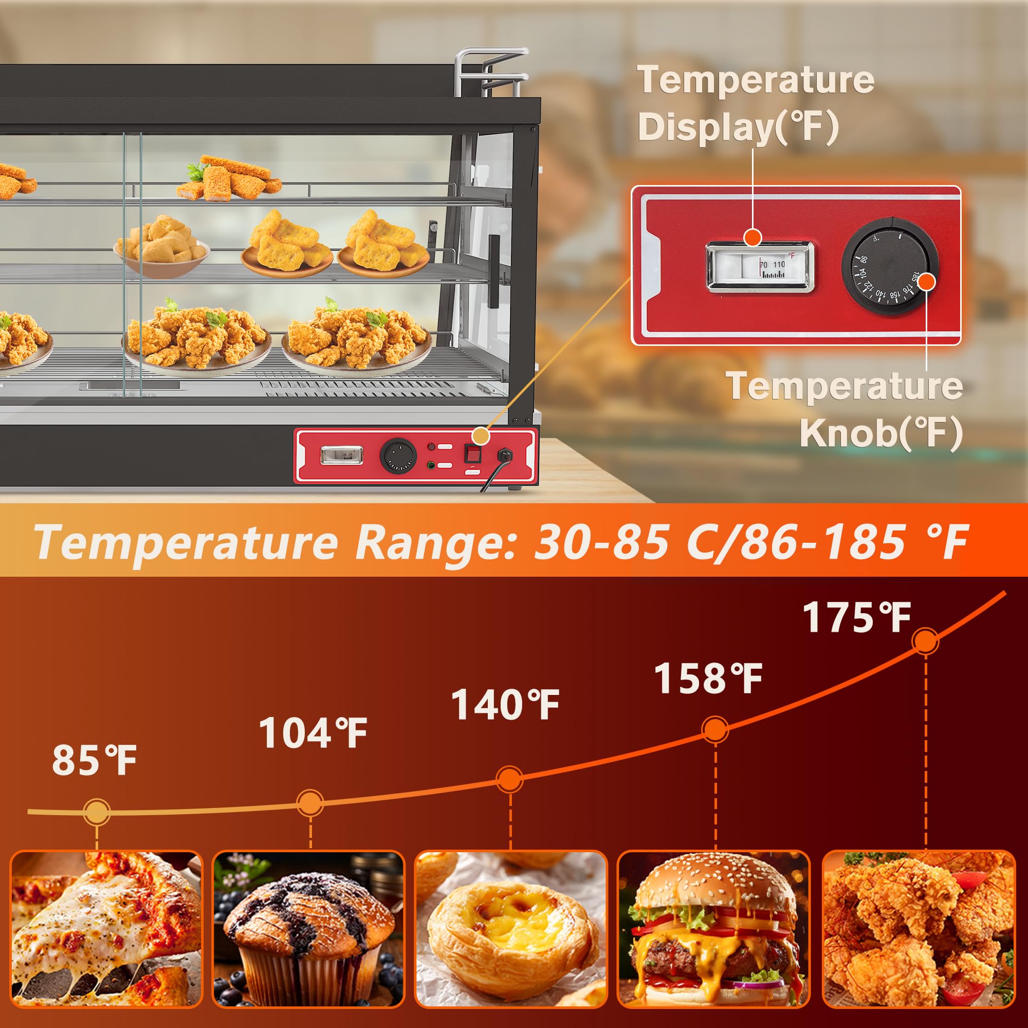 Whalefall 3-Tier Food Warmer with top Holder,tri-Color Lighting
