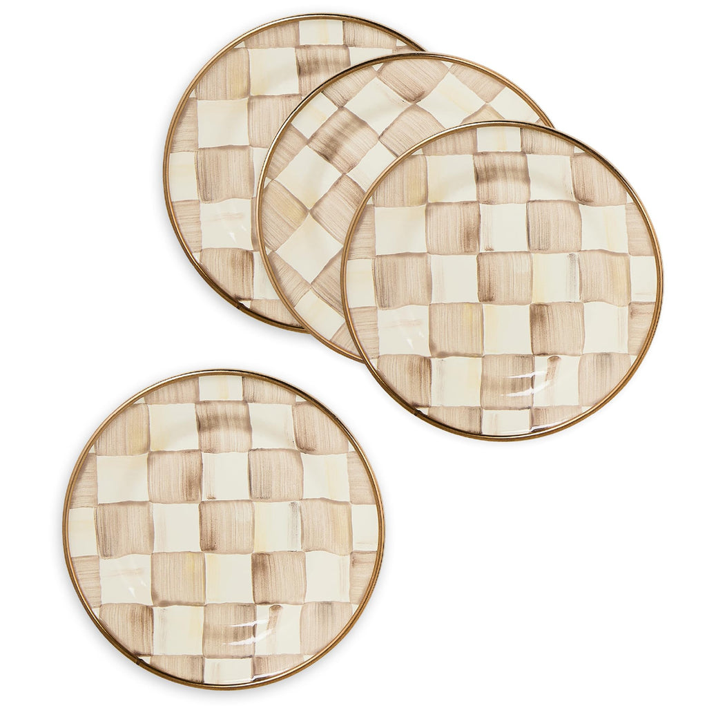 MACKENZIE-CHILDS Enamel Dessert Plate Set, Black-and-White Courtly Check