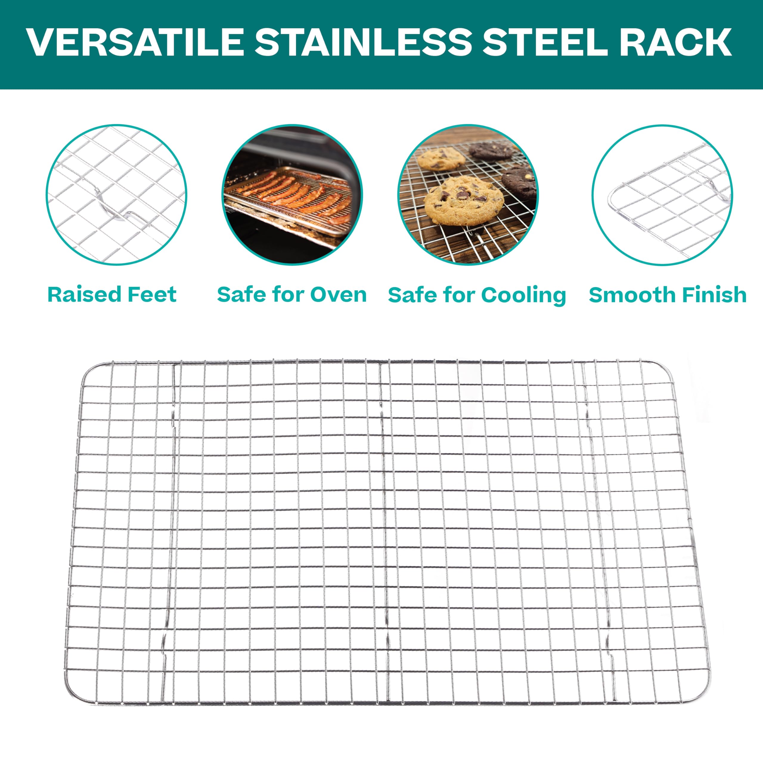 Baker's Secret 4pcs Set, 2x Baking Trays for Oven, 100% Recycled Aluminum, Non Toxic, Bakeware Set Cookie Sheet 13.6" with 2x Stainless Steel Rack Never Rust - The Natural Aluminum Collection