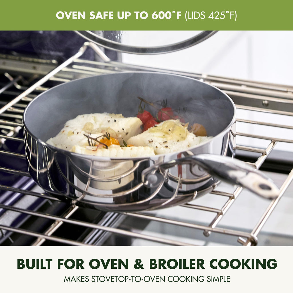 GreenPan Valencia Pro Tri-Ply Stainless Steel 10 Piece Cookware Set, PFAS-Free Ceramic Nonstick Coating, Induction Ready Pots & Pans, All Cooktops, Dishwasher & Oven Safe to 600F