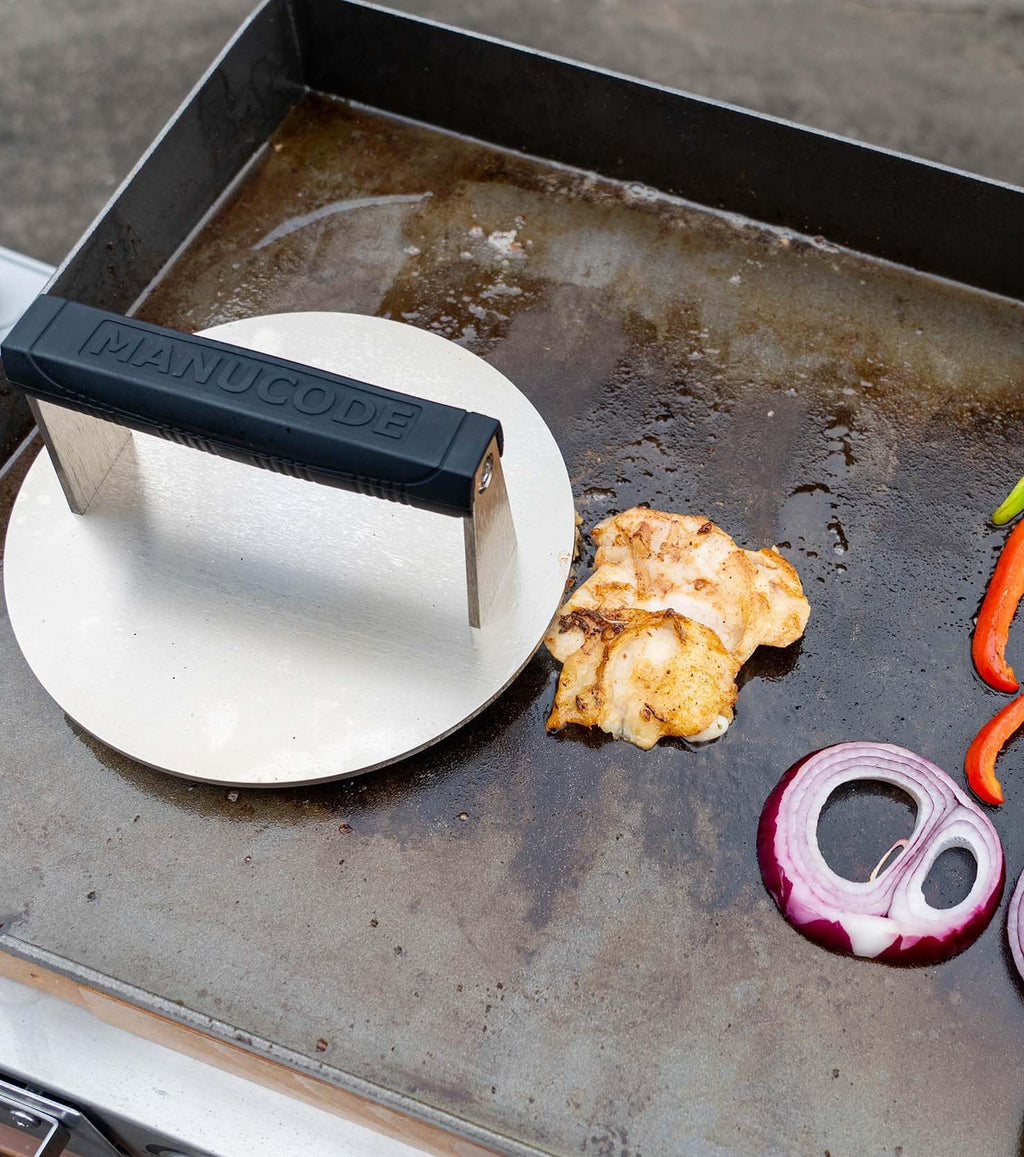 Manucode Smash Burger Press, Dishwasher Safe Stainless Steel, 8 in, 3.25 lb