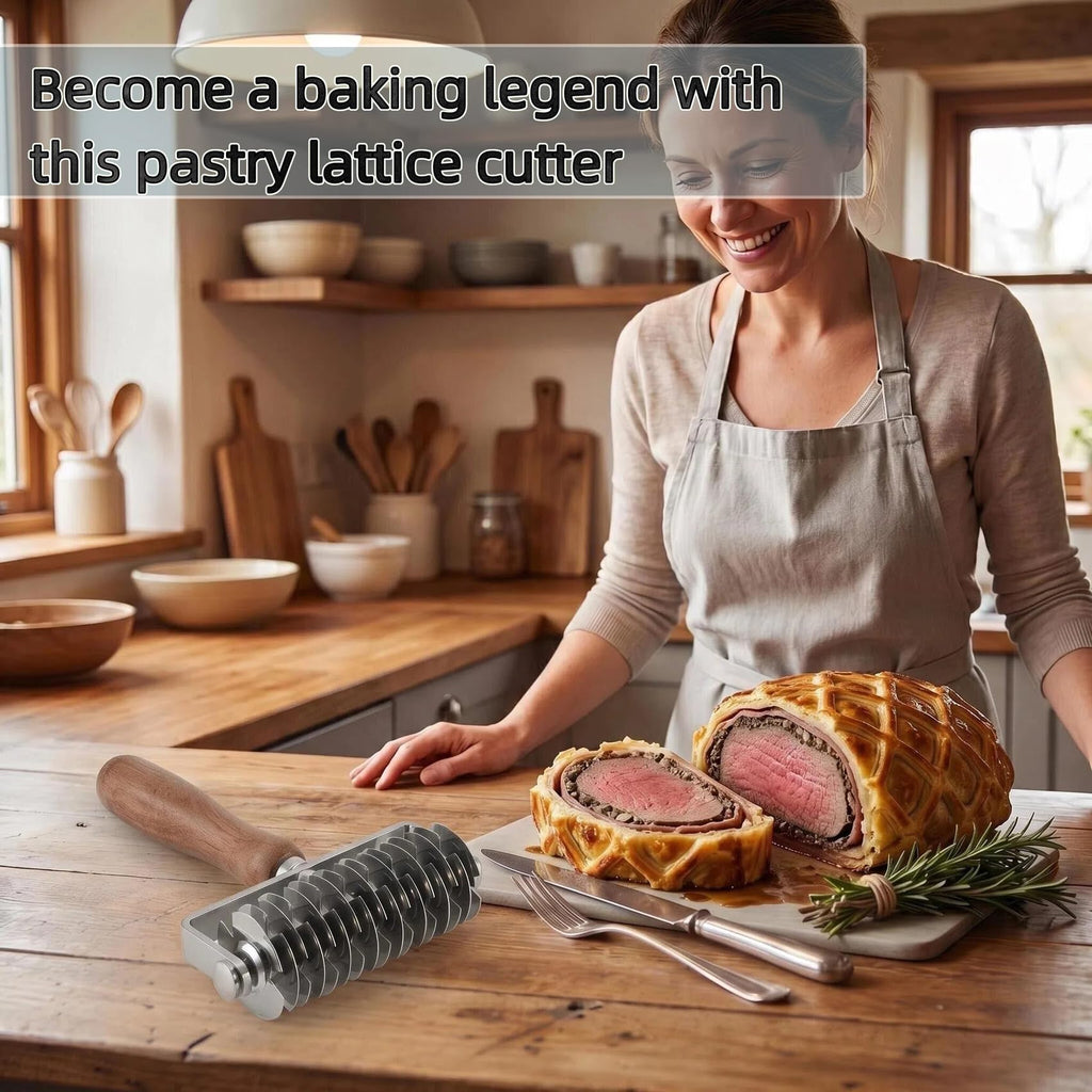 Dough lattice cutter pastry Tool - Stainless Steel Pastry Lattice Roller Cutter for Pie Pizza Bread beef wellington Pastry Crust Roller,Time-Saver Baking Tool