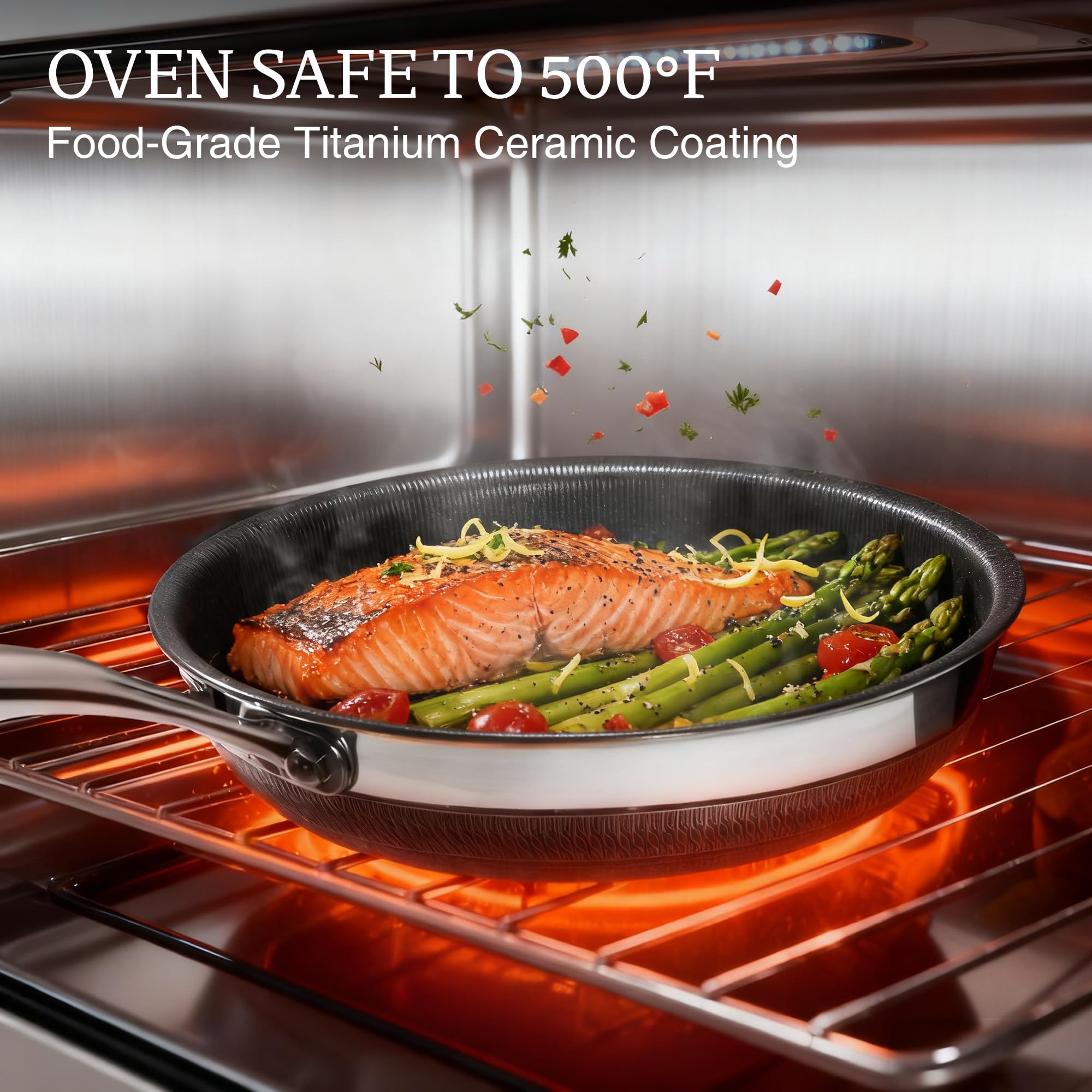 KITEXPERT Non Stick Frying Pans with Lid, 8" Titanium Ceramic Pan Nonstick Stainless Steel Skillet, PFAS PFOA & PTFE Free, Quick-Cool Handle, Dishwasher & Oven Safe, Compatible with All Cooktops
