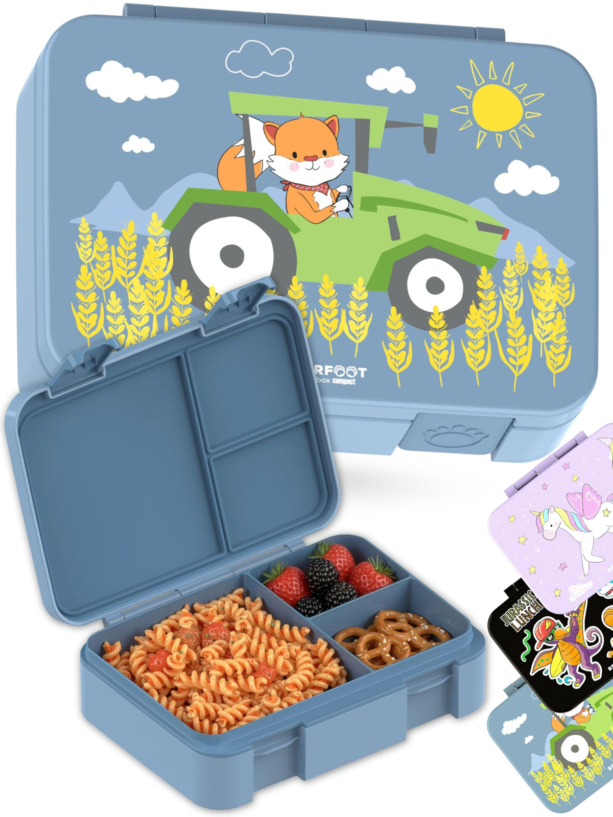 BEARFOOT Kids Lunch Box with Compartments – Compact & Lightweight | Leak-Proof, BPA-Free, Dishwasher Safe | Hand-Drawn Design for Preschool, School, Travel (Sticker Purple, 2.75 Cups)