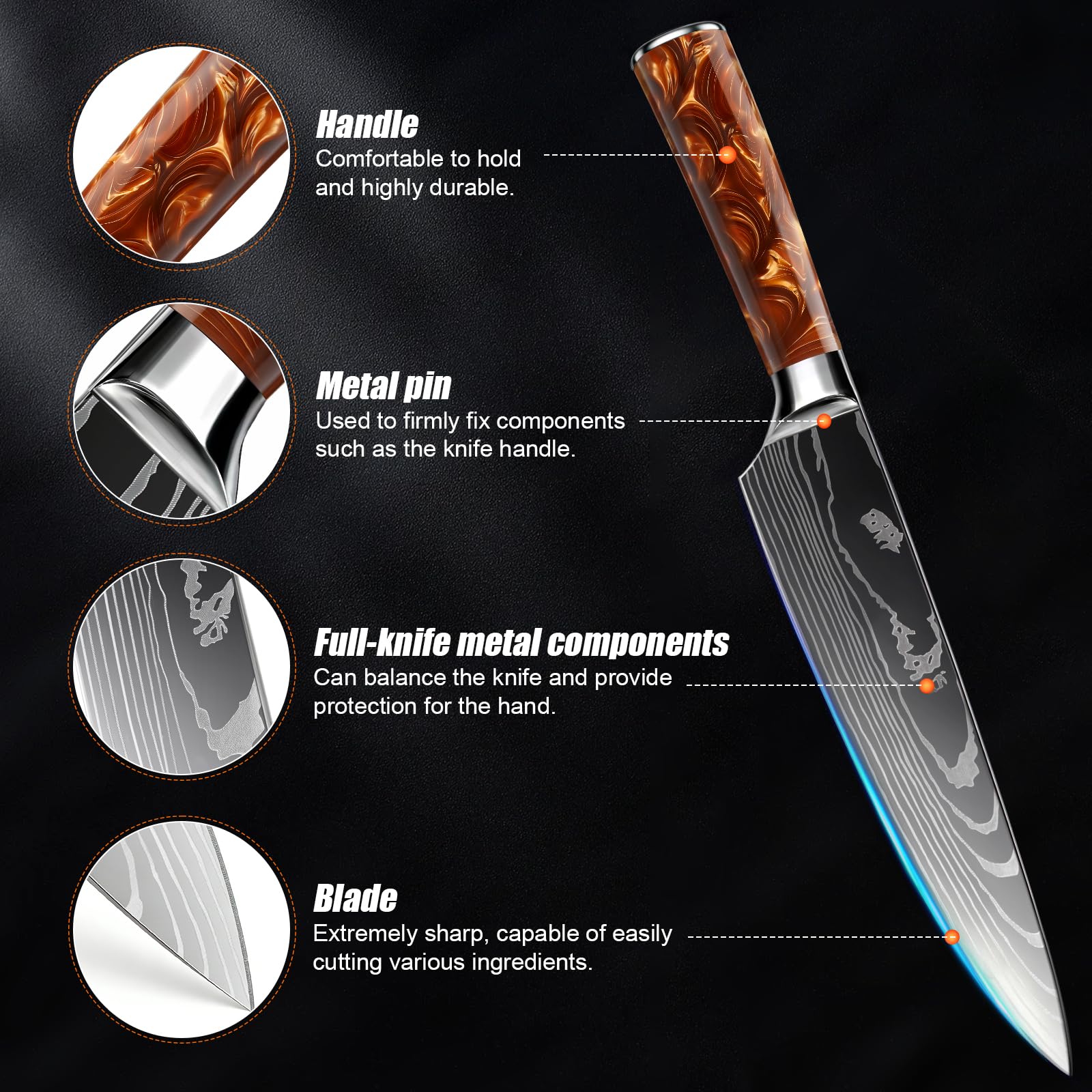 FIVE COWS 10-Piece Premium Japanese Kitchen Knife Set - Star Collection, Laser Damascus Pattern, 440A Stainless Steel Ultra Sharp for Fast Cutting (Red)