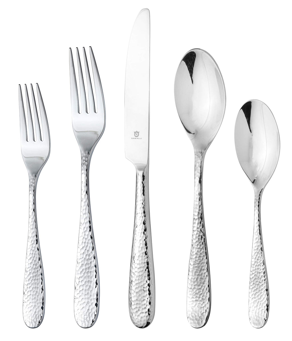 DANIALLI Engraved Silverware Set for 8 | 18/10 Stainless Steel Flatware with Mirror Finish and Engraved Handles | Heavy-Duty, Dishwasher Safe, Built to Last (40-Piece, Mezzano Engraved)