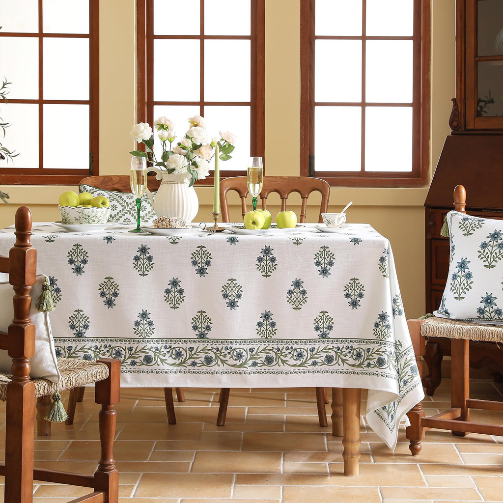 ISAENNE Designer French Linen Rectangular Tablecloth,71"x55"-Mosella F
