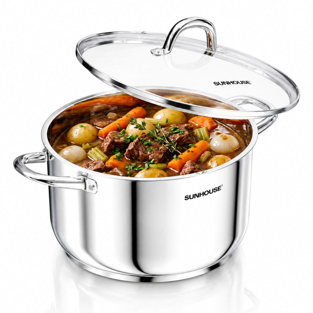 SUNHOUSE 12 Quart Stock Pot with Lid, Stainless Steel Large Pot for Cooking