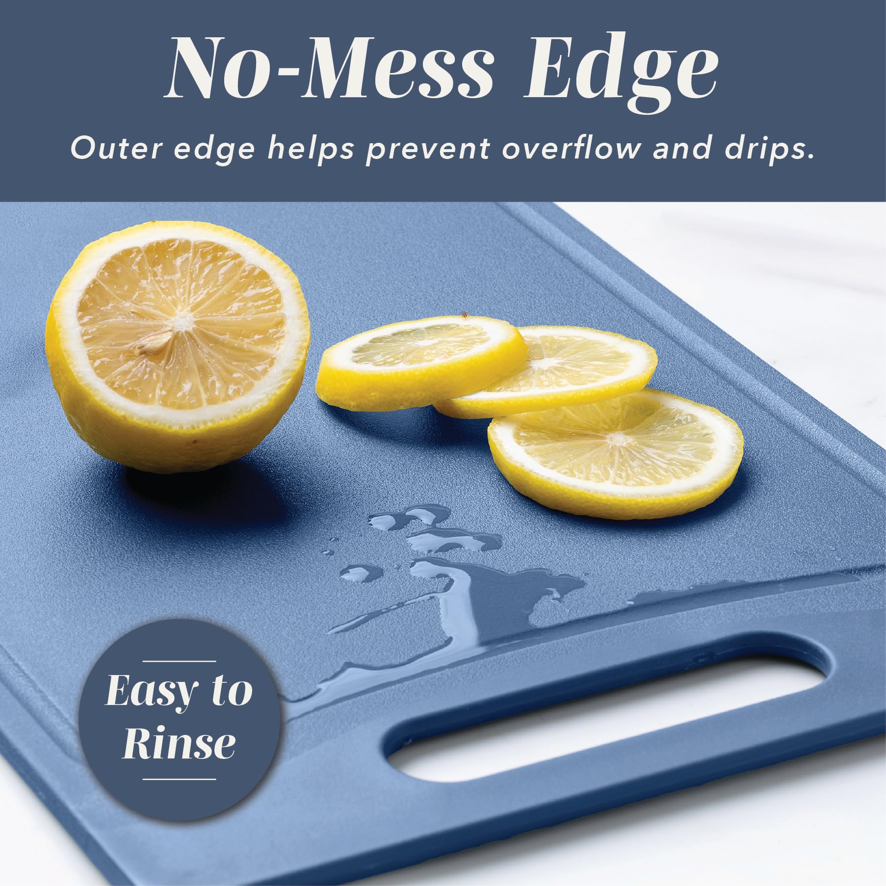 COOK WITH COLOR Non-Slip Cutting Board Set – Kitchen Essentials with Easy Grip Handle for Meat, Veggies, and Fruits, 3 Cutting Boards, Blue and White Marble