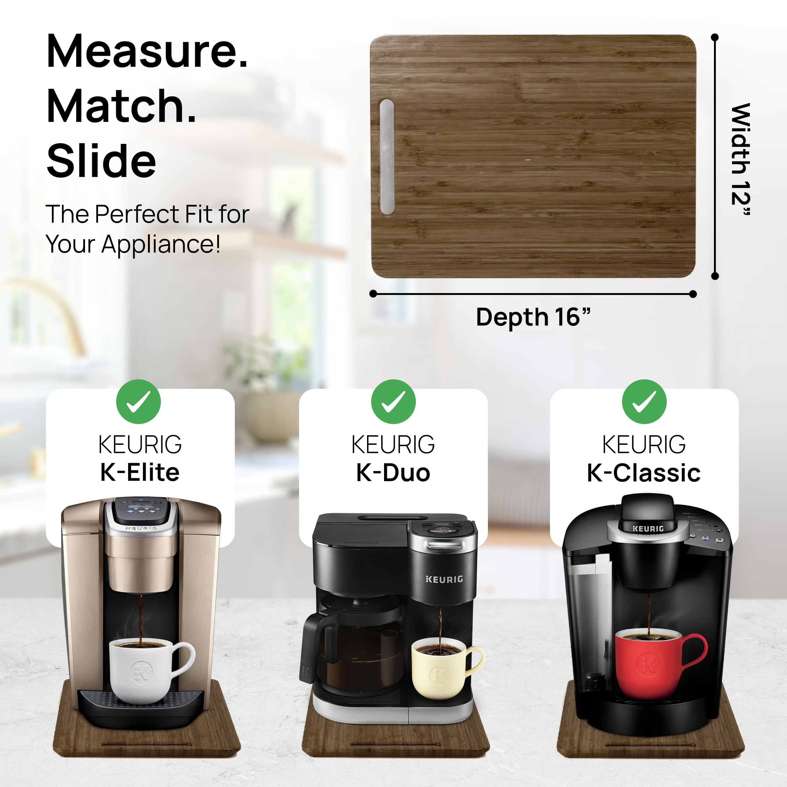 Ibyx Appliance Slider, Sliding Tray for Coffee Maker, 12 x 16 in, Brown