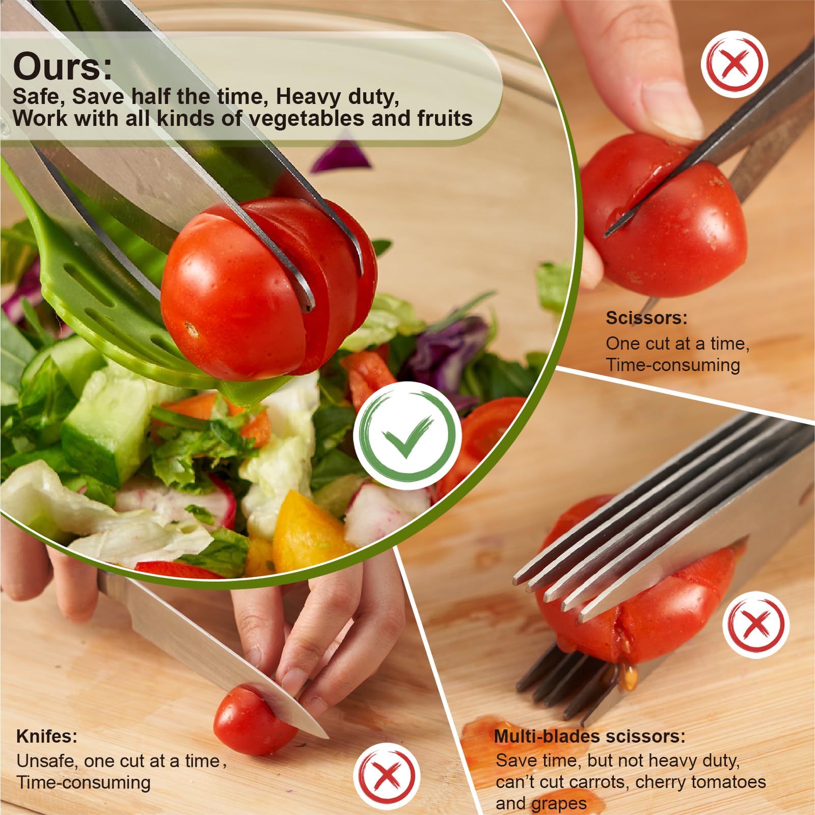 ALEXPHY Salad Scissors with Double Blades, Lettuce Chopper for Chopped Salad, Green