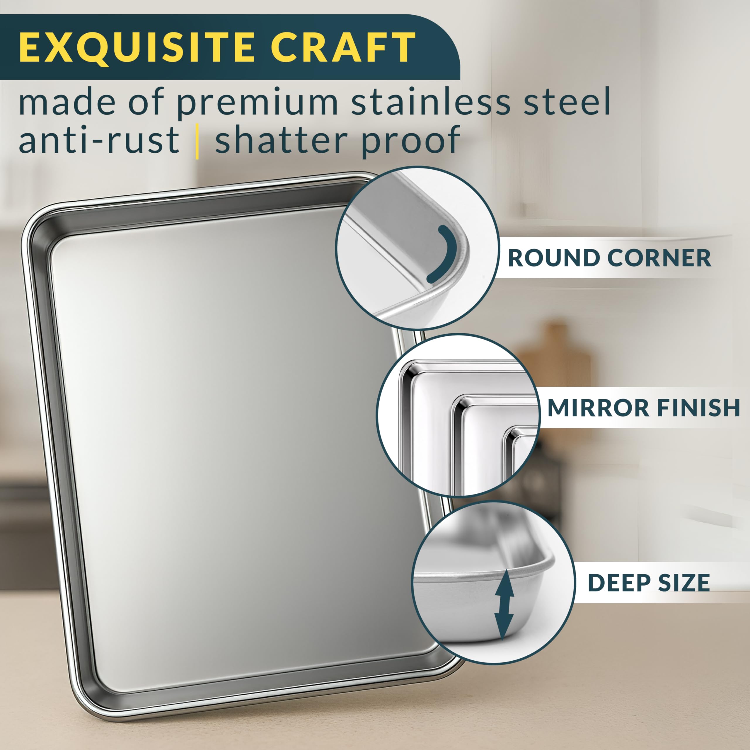 Stainless Steel Cookie Sheet Set of 3, 9/12/16" Baking Sheet Pans
