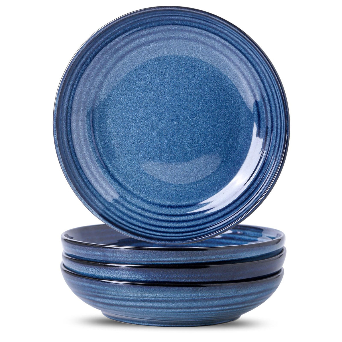 HASENSE Pasta Bowls Set of 4, 32 Ounce Reactive Glazed Ceramic Salad Serving Bowls for Kitchen, 8.7 inch Large Shallow Bowls for Pasta Salad Dinner Soup, Microwave Dishwasher Safe, Blue