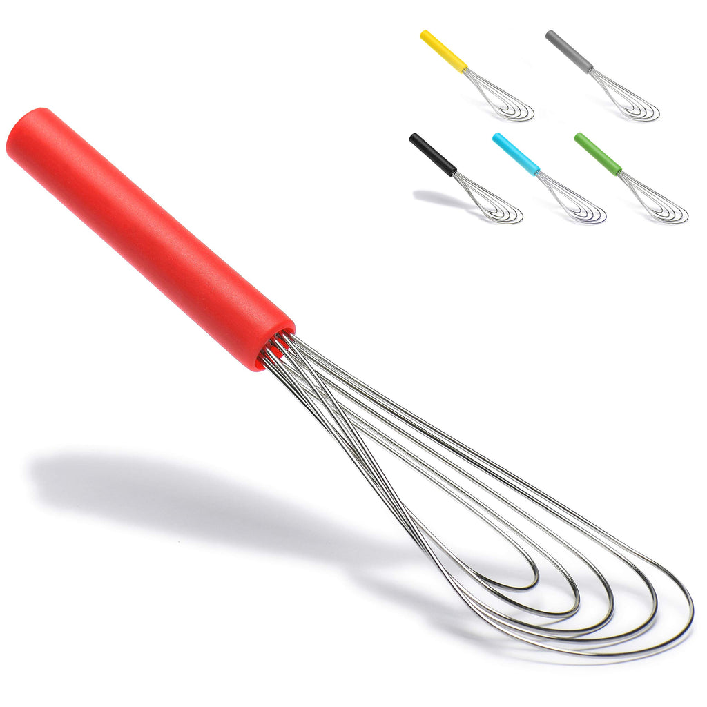 Flat Whisk Silicone Handle Non Slip 10" - 5 Wires Whisk with 10 Heads for Kitchen Cooking Color Red by Jell-Cell