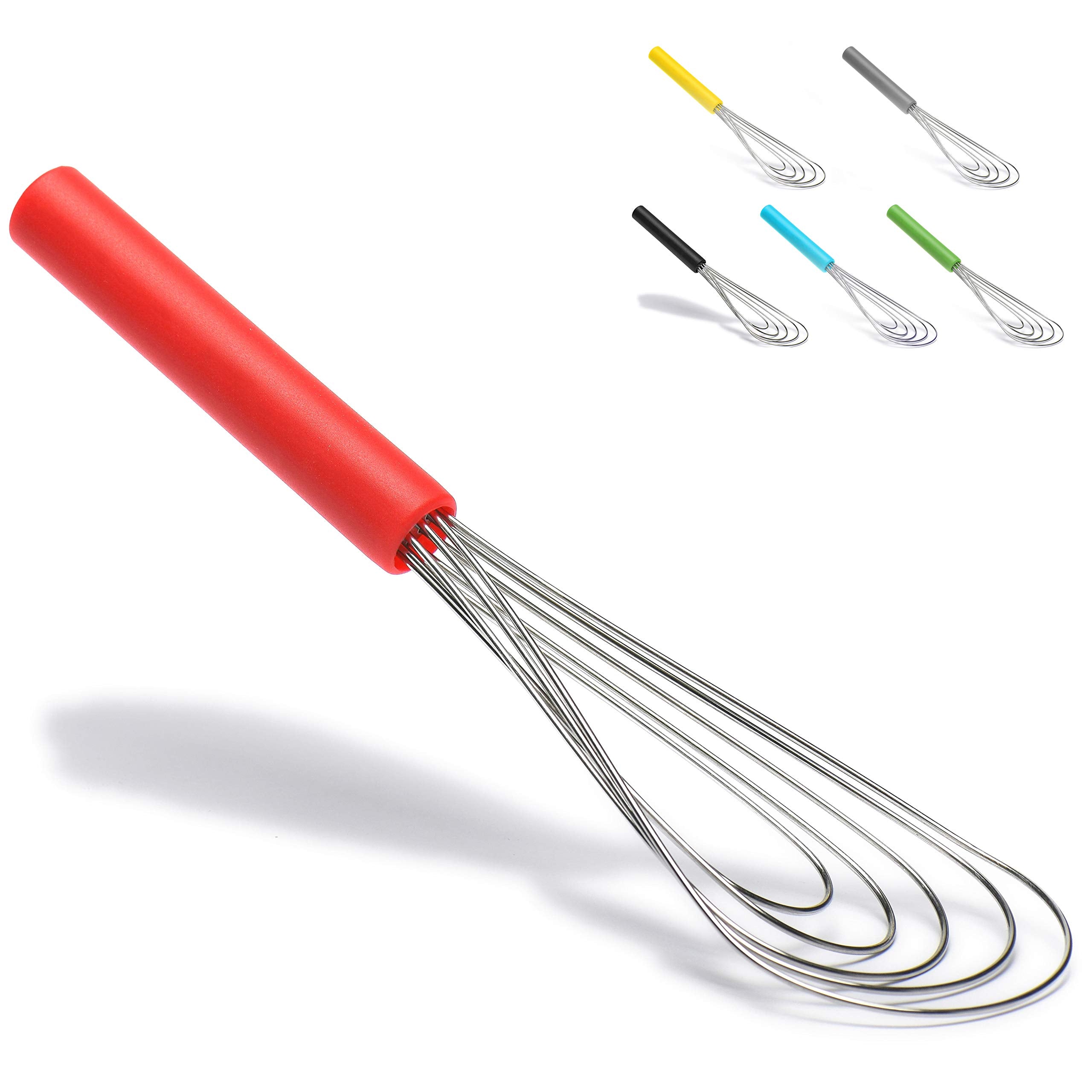 Flat Whisk Silicone Handle Non Slip 10" - 5 Wires Whisk with 10 Heads for Kitchen Cooking Color Red by Jell-Cell