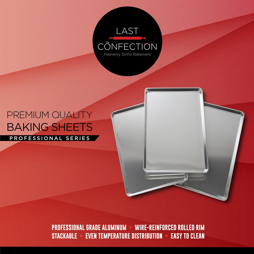 Last Confection 6 Cookie Baking Sheets 9" x 13" - Small Rimmed Aluminum Jelly Roll Trays - Quarter Sheet Pans