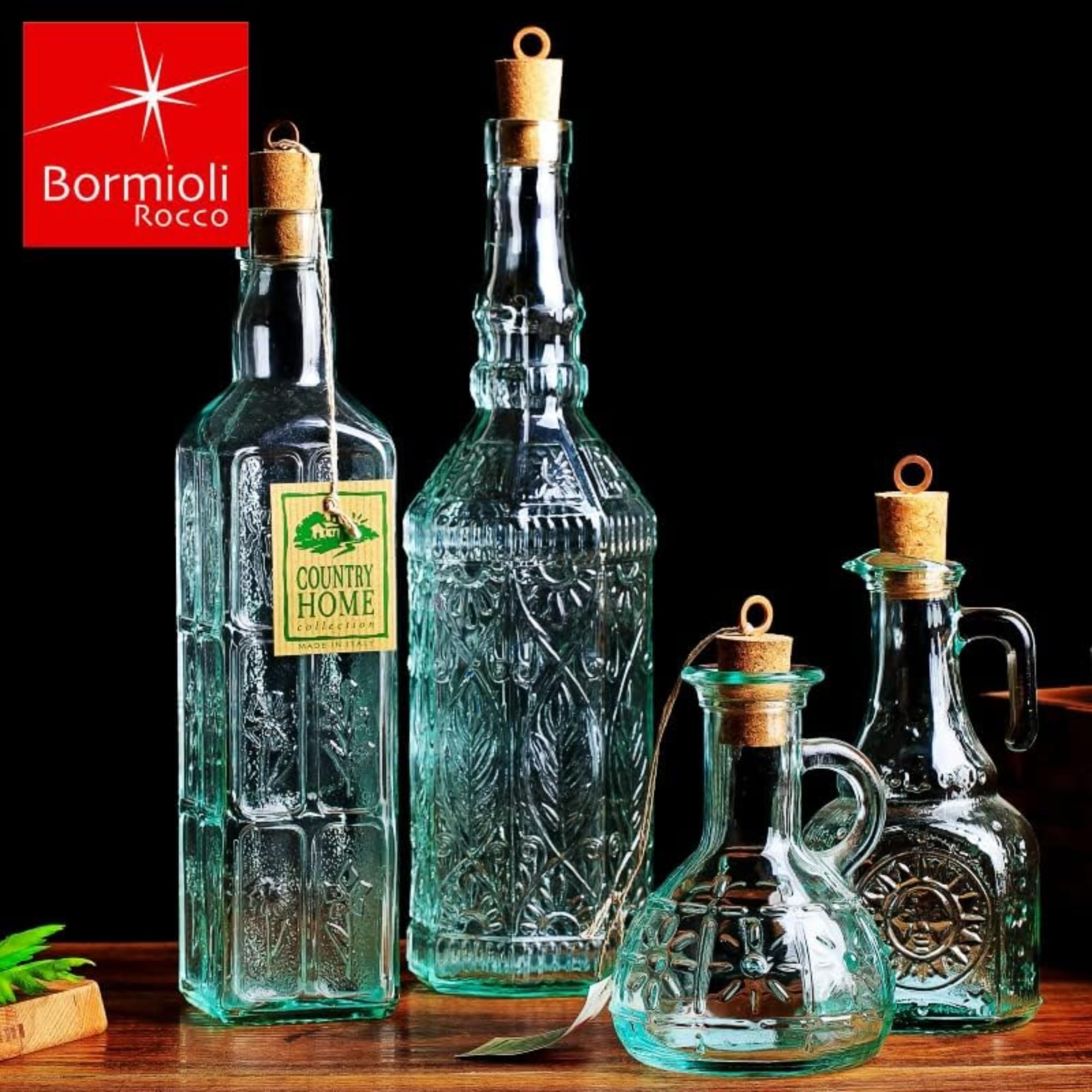 Bormioli Rocco Country Home Fiesole Bottles - Set of 2, 24 oz Decorative Glass Containers with Stopper for Water, Oil & Vinegar Storage - Italian Glassware for Kitchen & Dining