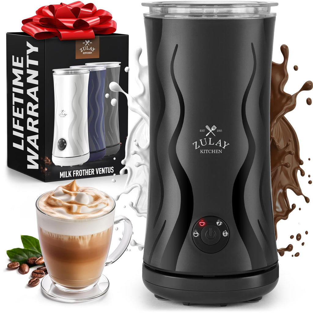 Zulay 4-in-1 Milk Frother and Steamer - Automatic Hot and Cold Foam Maker with Auto Shut Off & Temperature Control for Coffee, Latte, Cappuccino, Hot Chocolate - Gray