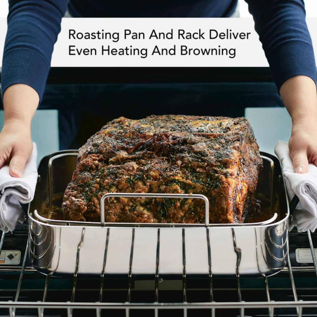 KitchenAid 5-Ply Clad Stainless Steel Roaster with Wire Rack, 15x11.5 inch