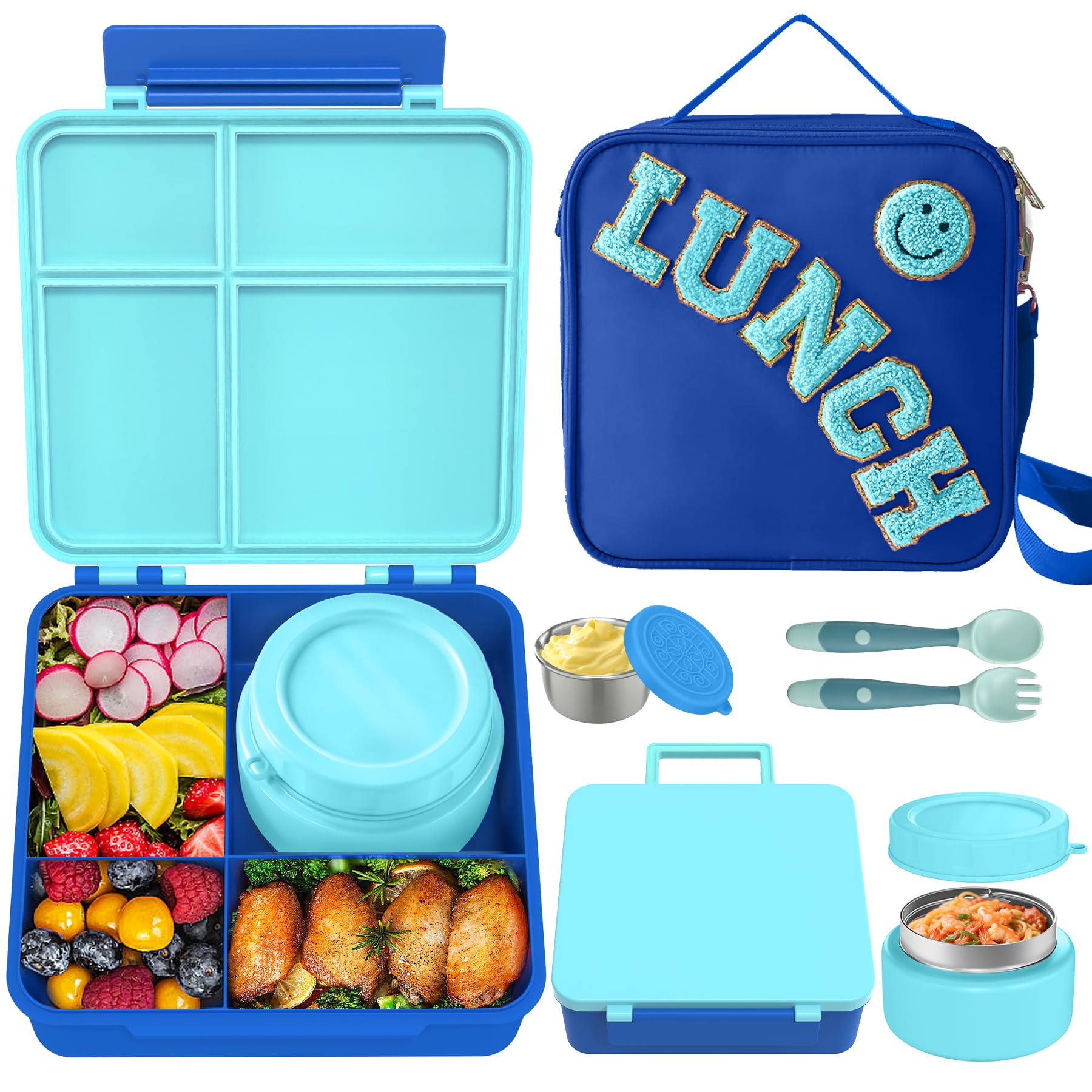 Aimsnk Kids Lunch Box with Thermo Insulated Lunch Bag for School, Blue