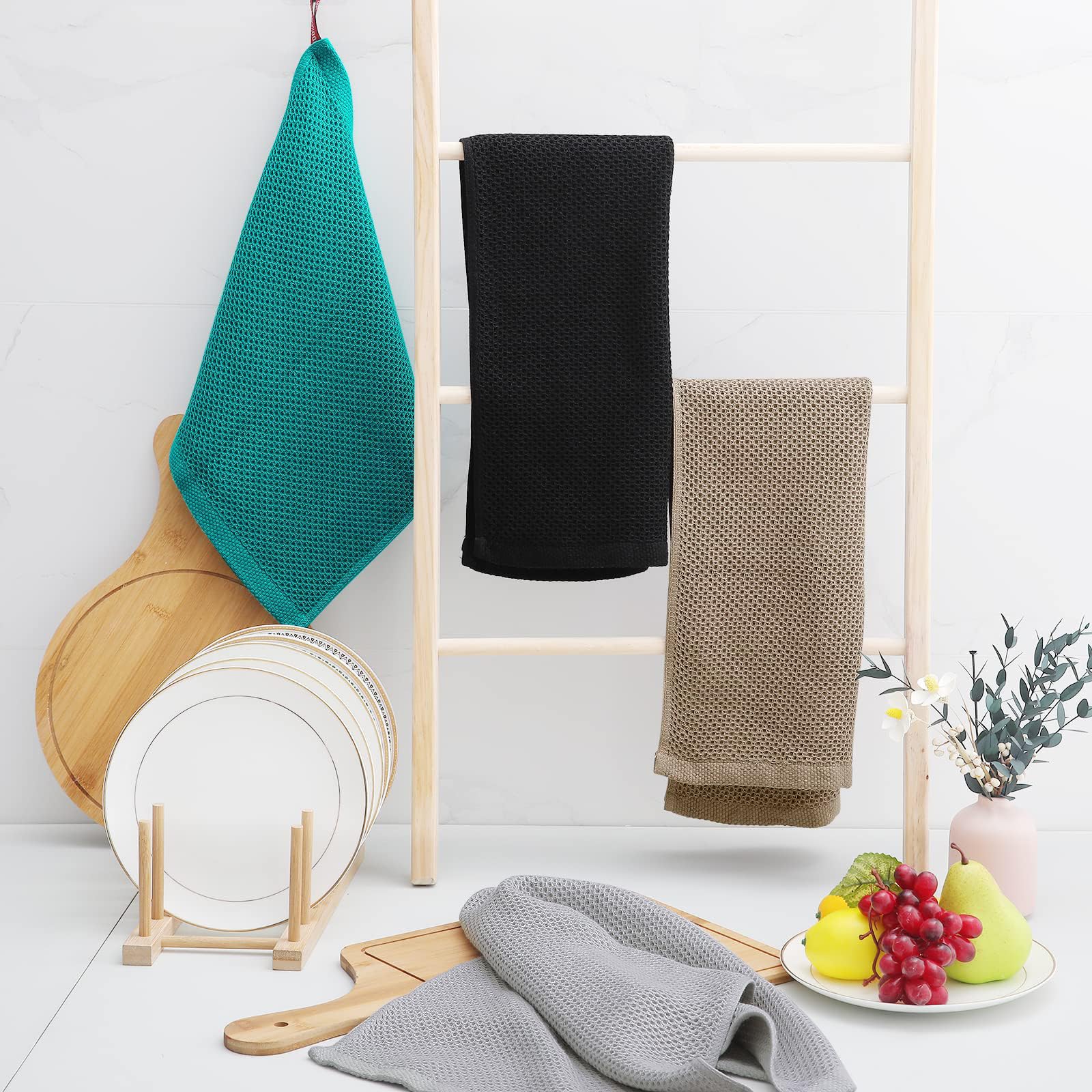 Homaxy 100% Cotton Waffle Weave Kitchen Dish Towels, Ultra Soft Absorbent Quick Drying Cleaning Towel, 13 x 28 Inches, 8-Pack, Tan