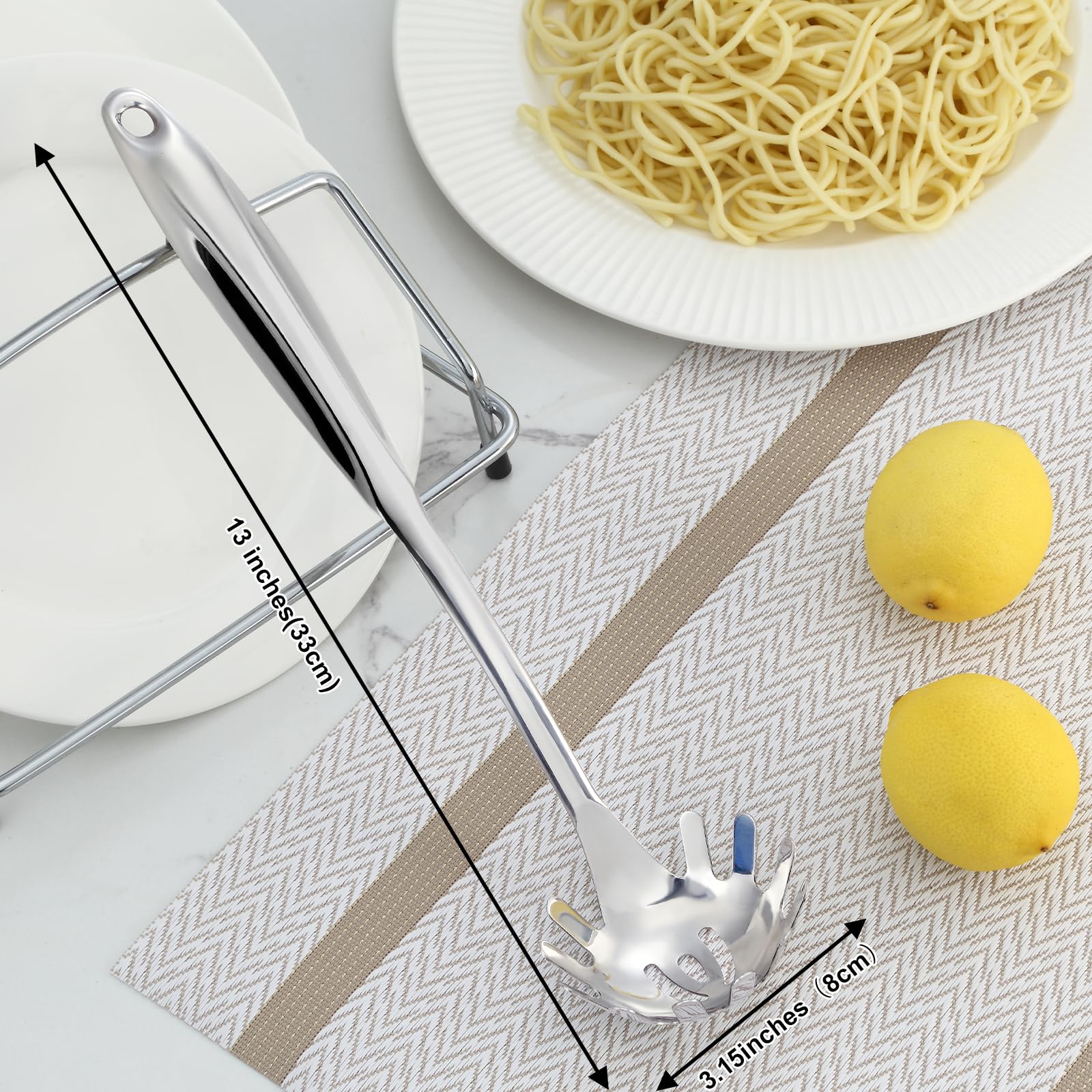 Pleafind Spaghetti Spoon, One-Piece Stainless Steel Pasta Spoon, 13-Inch Comfort Grip Design Pasta Scoop, Spaghetti Strainer with Teeth, Silver Pasta Server Utensil
