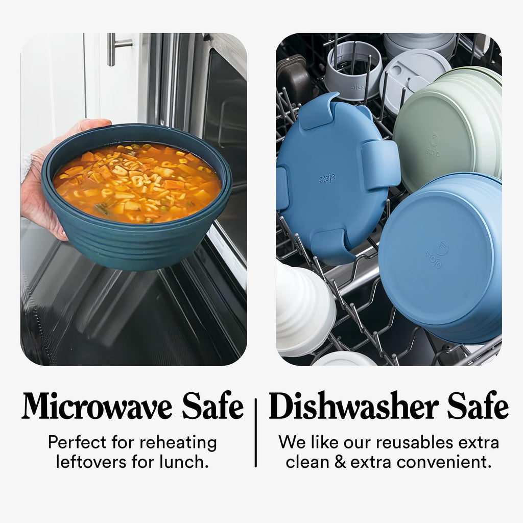 Stojo Nestable Collapsible Food Storage Container -Set of 4, Eucalyptus- Leak-Proof Airtight Seal Made With Food Grade Silicone For Meal Prep, Lunch Box, Pantry Organizer - Microwave & Dishwasher Safe